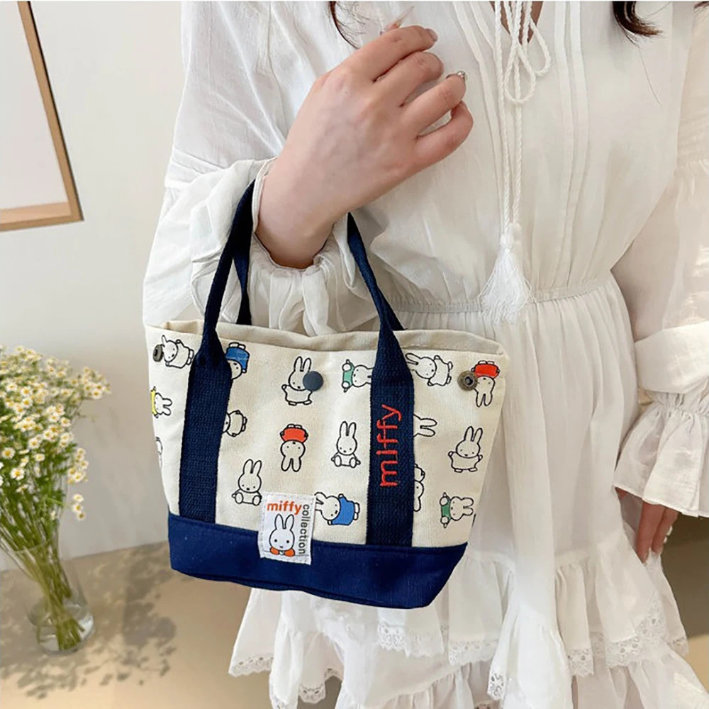 Miffy Cute Cartoon Rabbit Canvas Handbag Embroidery Fashion Multifunctional Bag