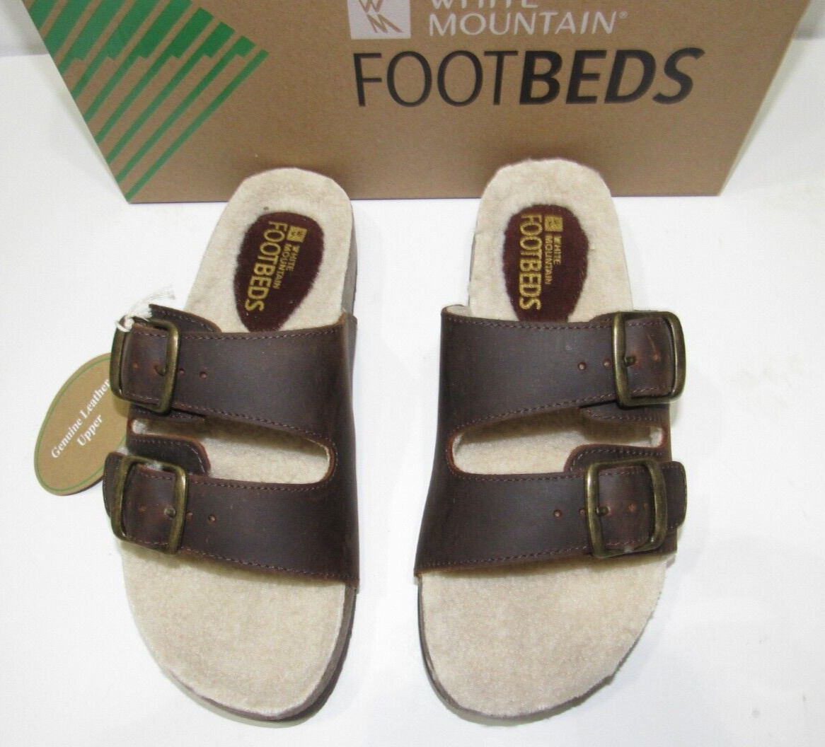 White Mountain Brown Distressed Oiled Leather Lined Buckle Sandals Womens size 7