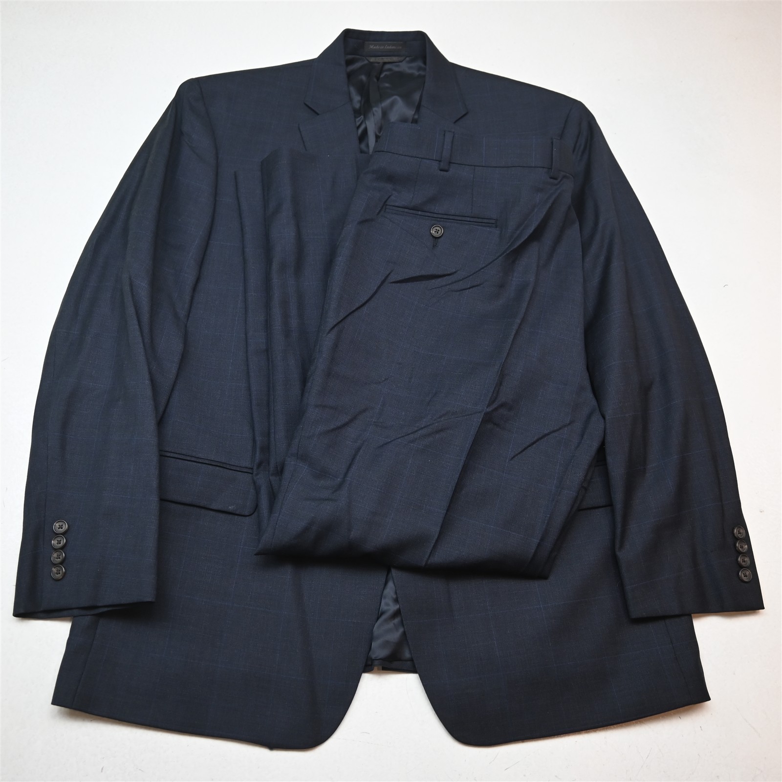 Lauren Ralph Lauren 48R 40×30 Navy Blue Glenn Check 100% Wool Mens Suit