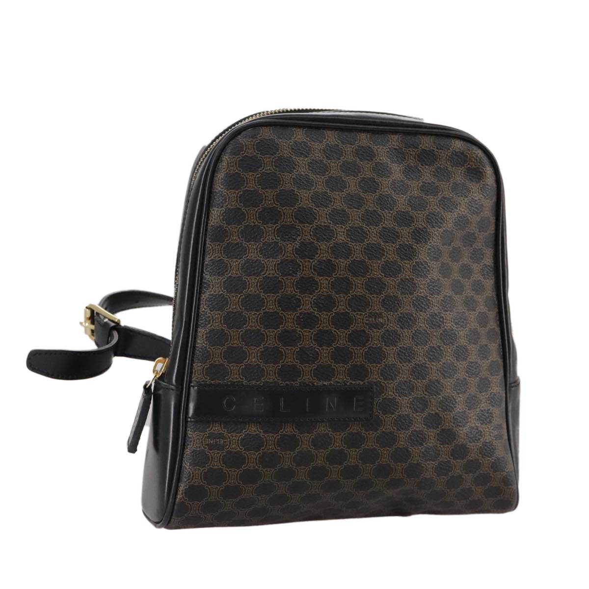 CELINE Macadam Canvas Backpack PVC Leather Black Silver Auth 105774