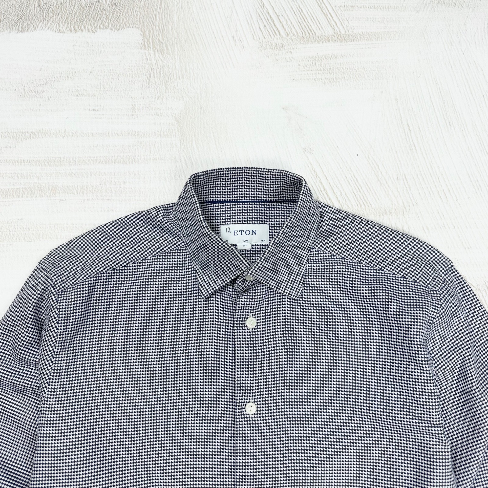 ETON Men’s Luxury Houndstooth Slim Fit Black White Cotton Dress Shirt 39 15.5