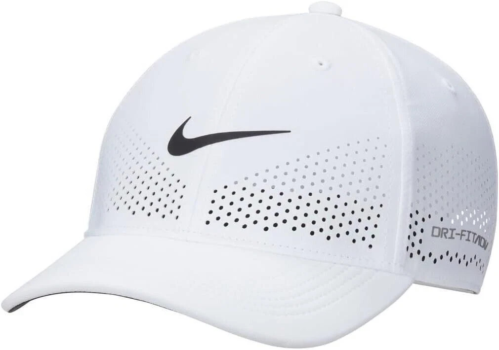 Nike Dri-Fit ADV Club Cap Structured Swoosh Tennis Hat White S/M M/L FB5636-100