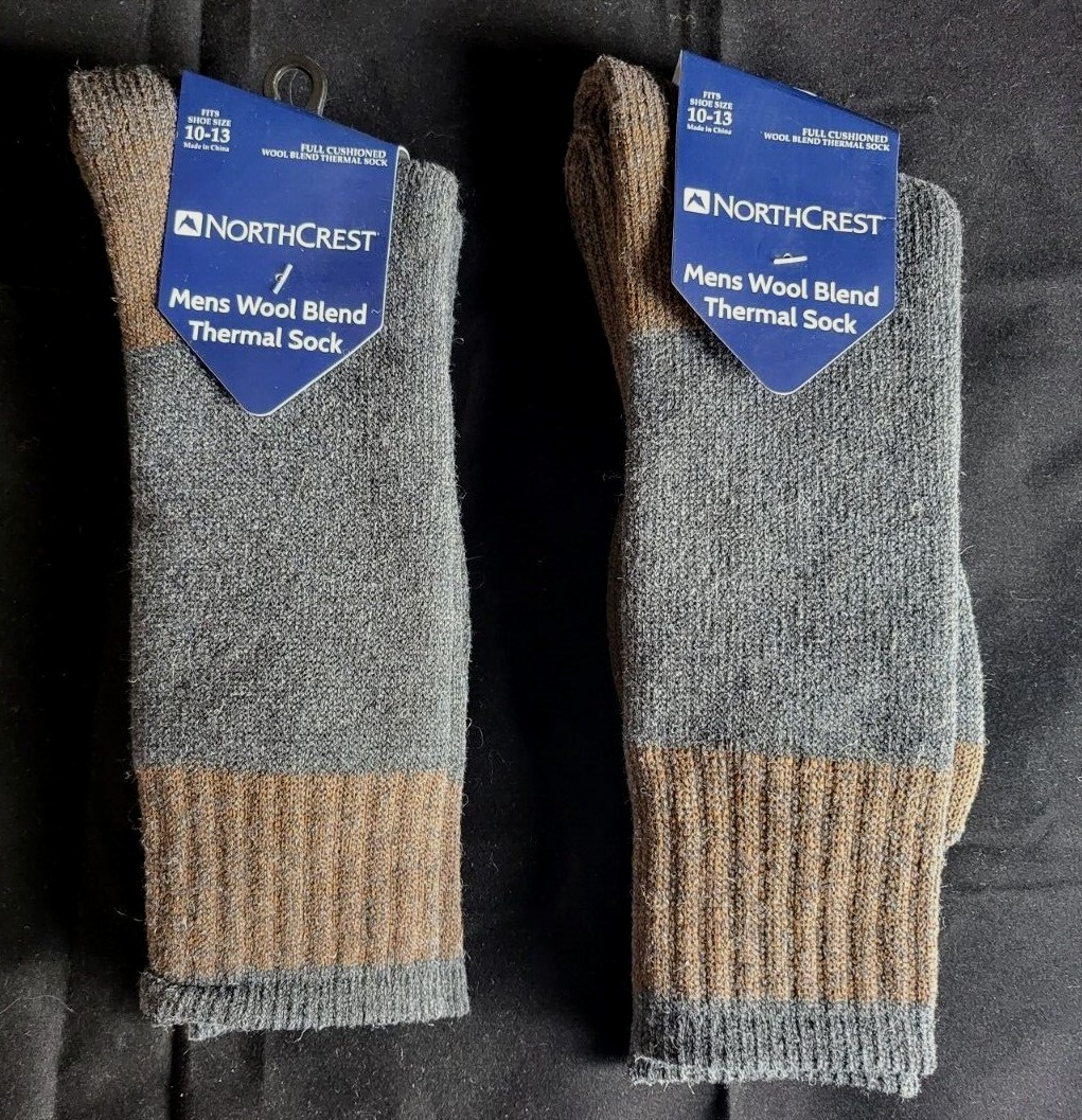 NorthCrest Men’s Wool Blend Thermal Sock 2 Pair NWT