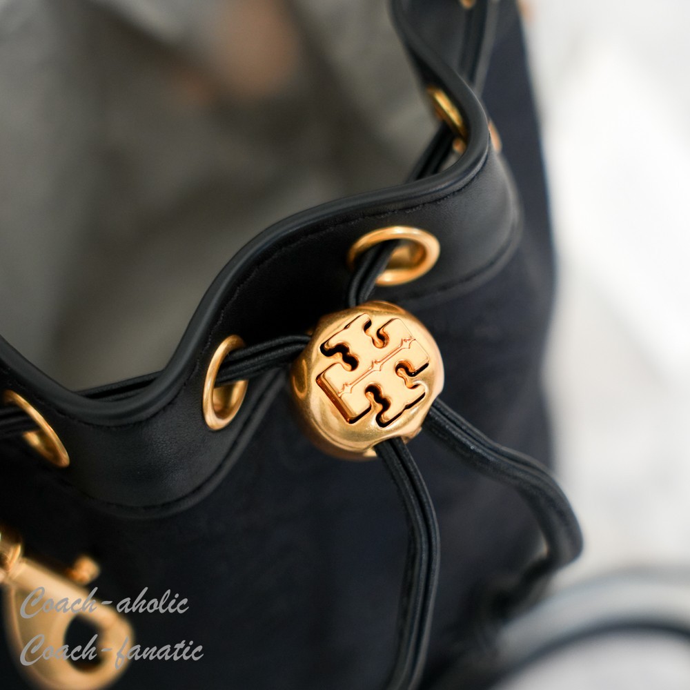 Tory Burch T Monogram Mini Bucket Bag Crossbody in Black NWT