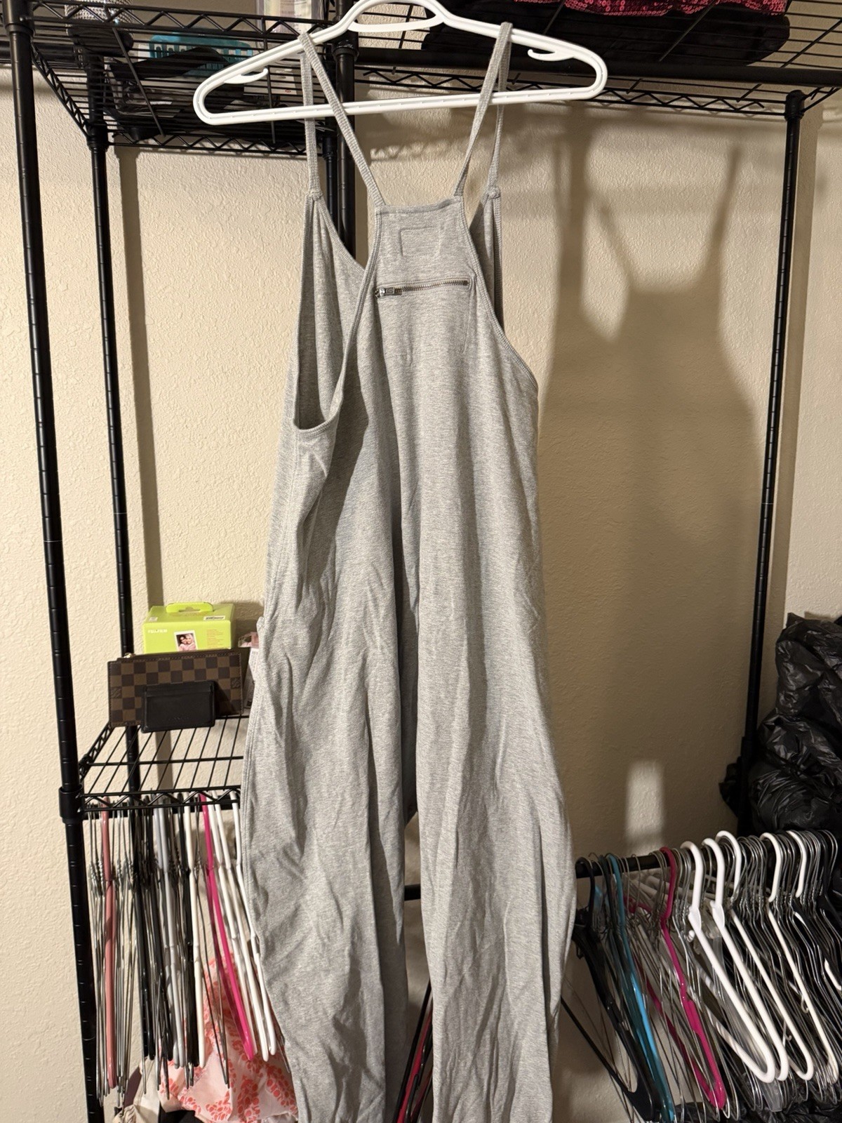 Free People Women’s Gray Solid Jersey Jumpsuit V-Neck Sleeveless Pockets XS