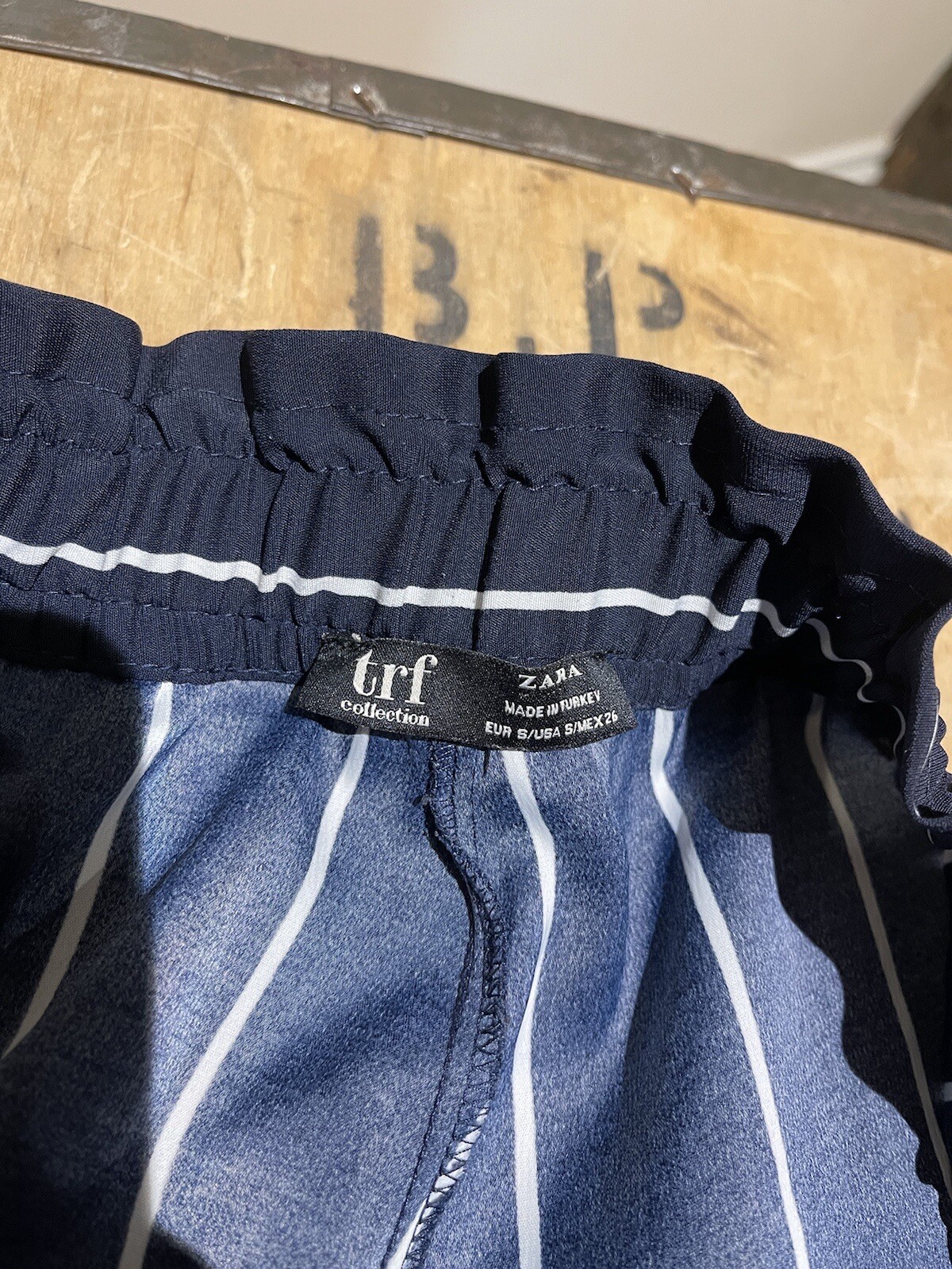 Zara Trafaluc Trousers Navy Blue Striped Elasticated Stretch Women’s Small