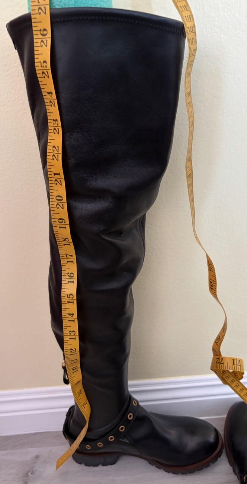 Sergio Rossi Butter Soft Black Leather 27” Thigh High Boots Sz 38.5 39 39.5 READ