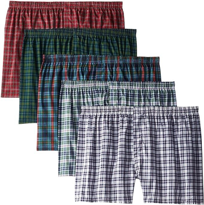 Fruit of the Loom Men’s Woven Compatible with Tartan & Plaid Boxer 5-Pk Size 2XL