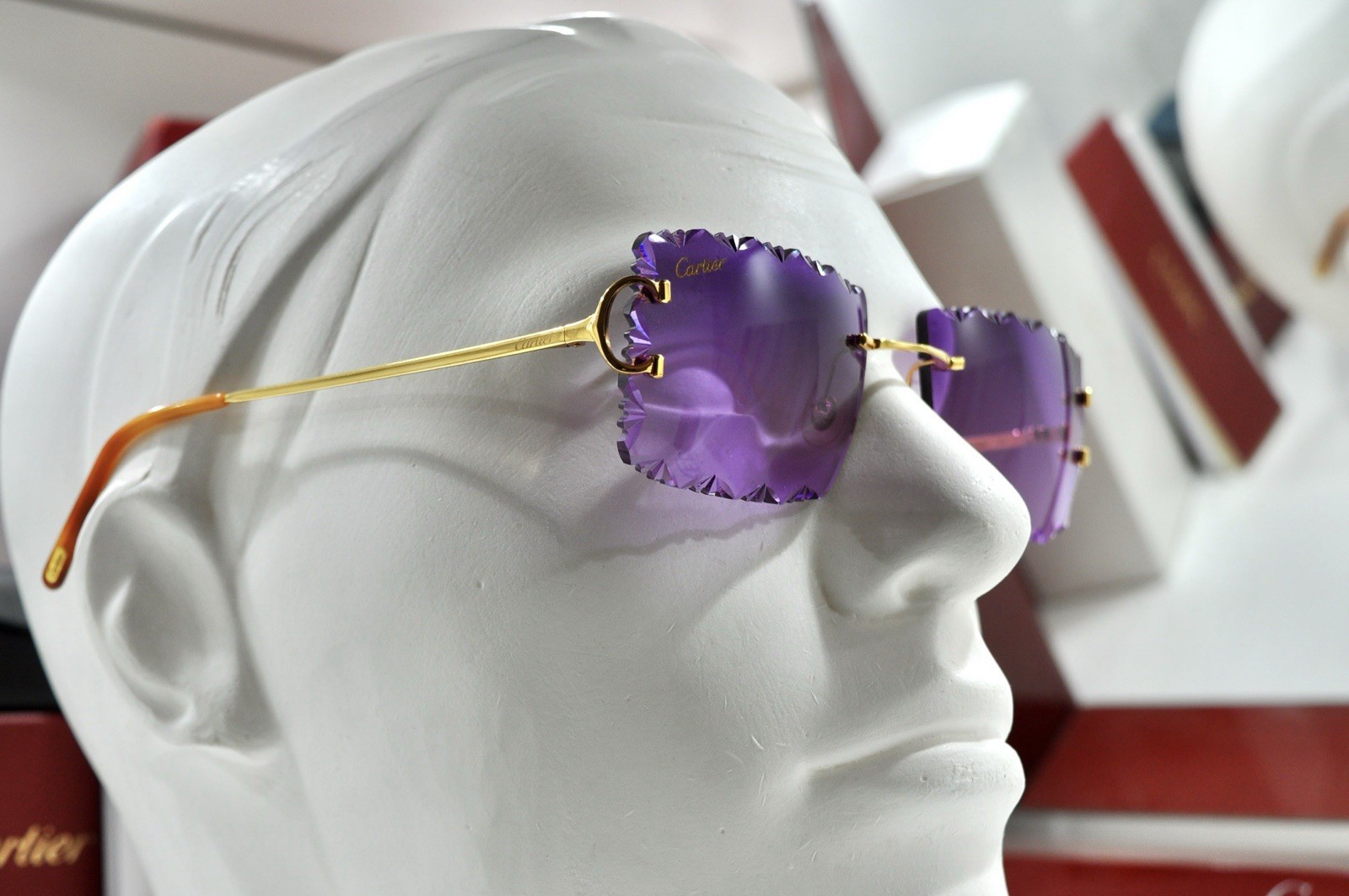 Cartier rimless sunglasses piccadilly glasses Diamond Cut decor BIG C gold Frame