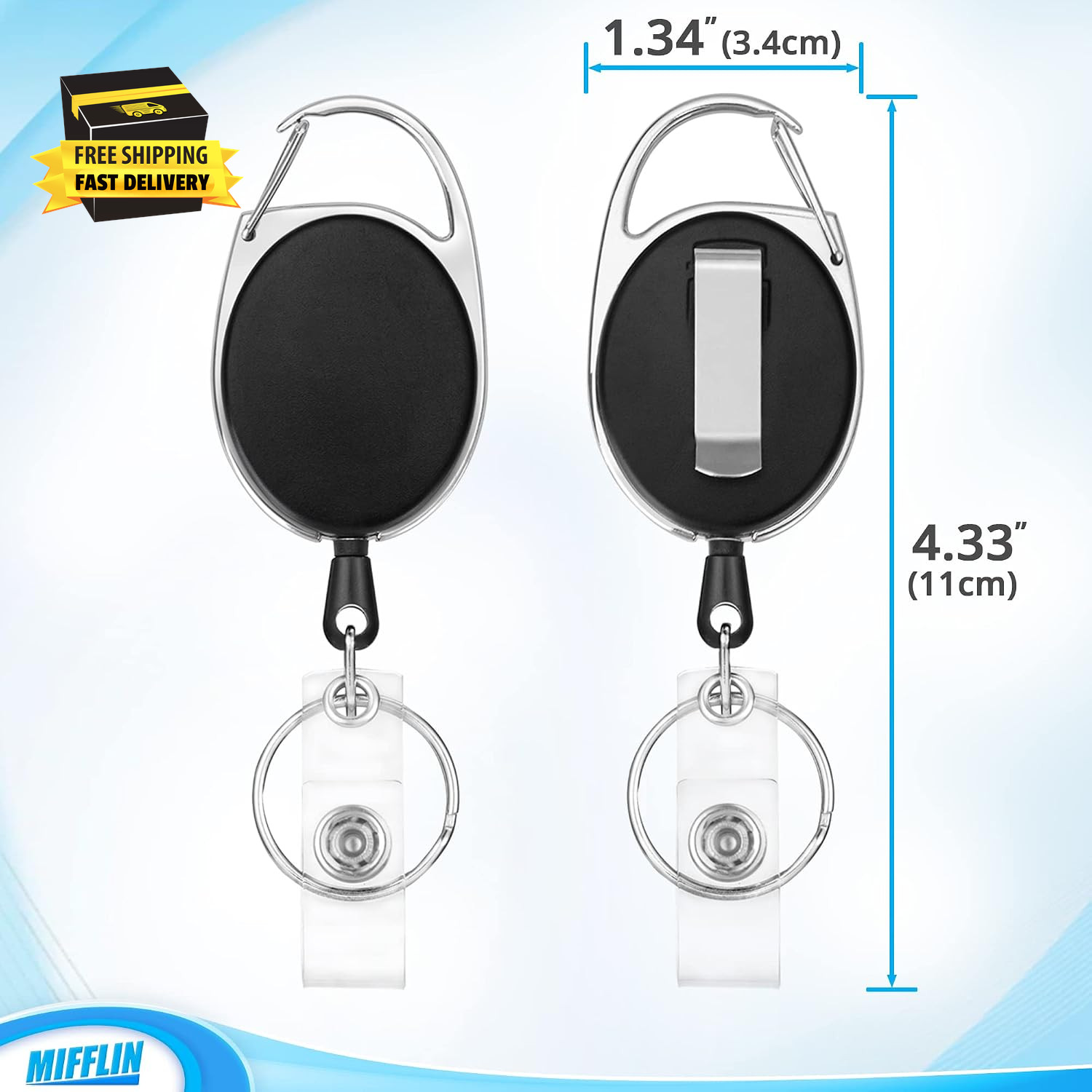 -Usa – Retractable Badge Reels – 4.3X1.3 Inch, 20 Pack – Heavy Duty Black Bulk R