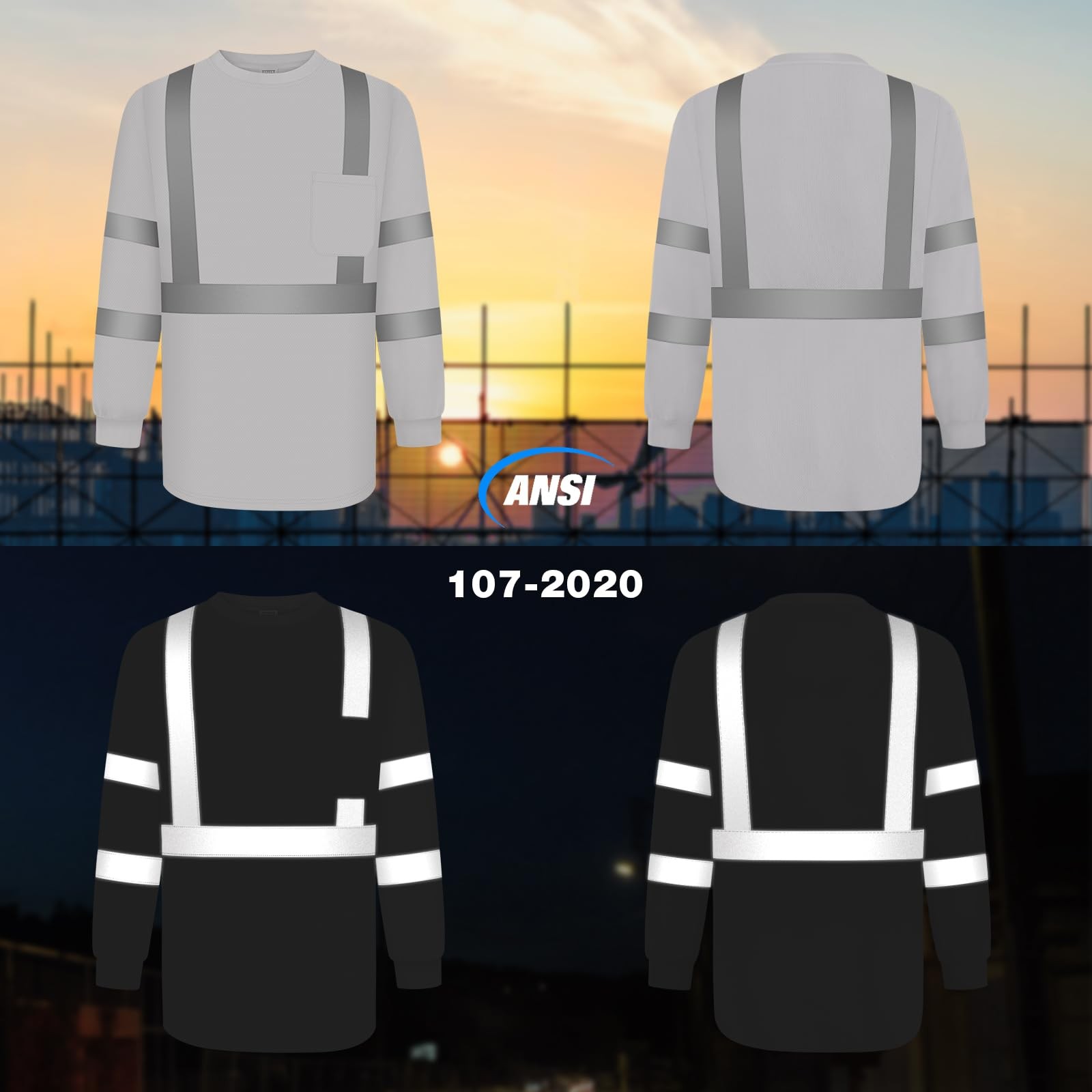 TCCFCCT High Visibility Shirts for Men Women Class 3 Large, 1 Pack-light Gray