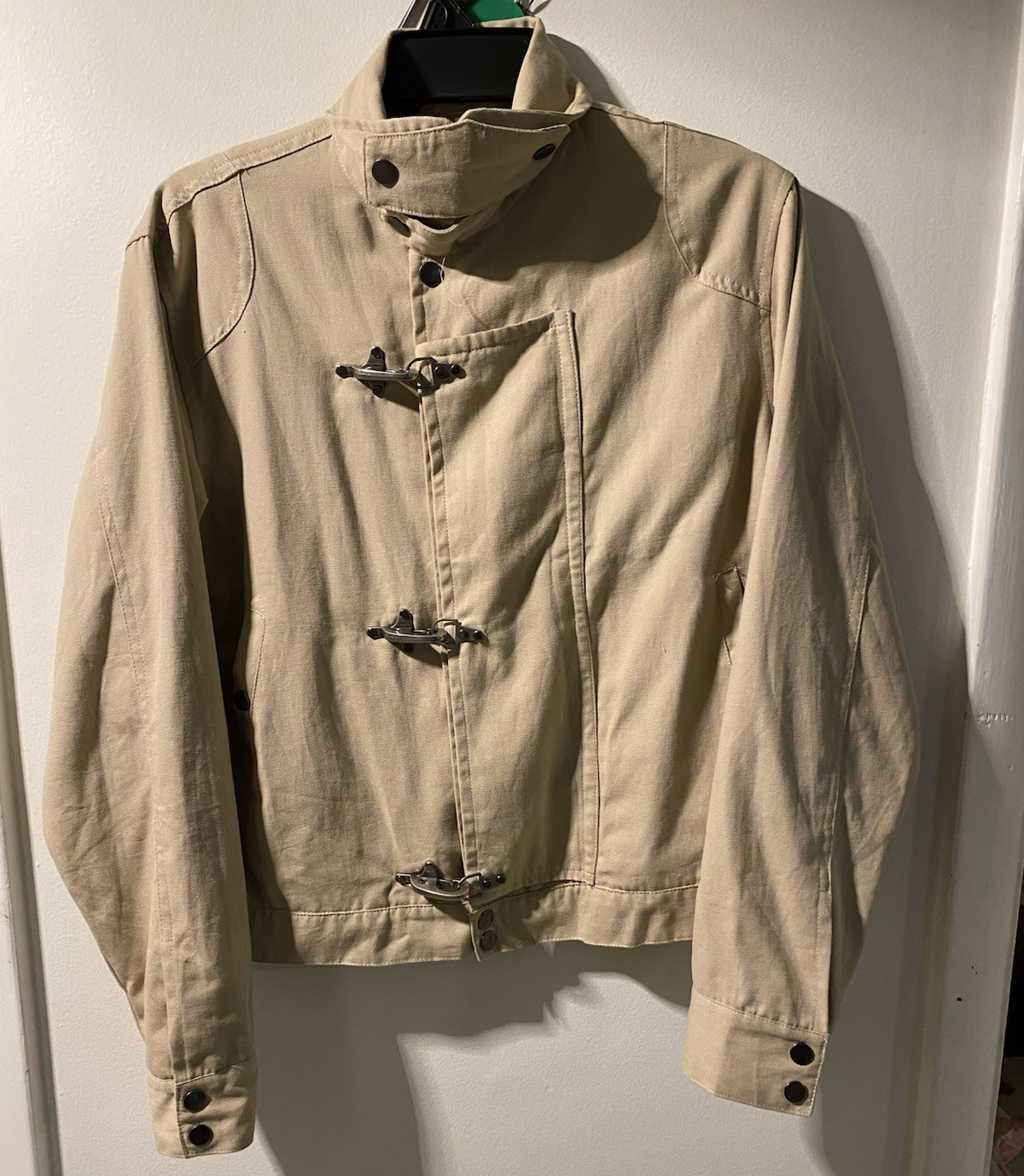 Men’s Beige Short Jacket Toggle & Button Front Spread Collar Casual Solid S