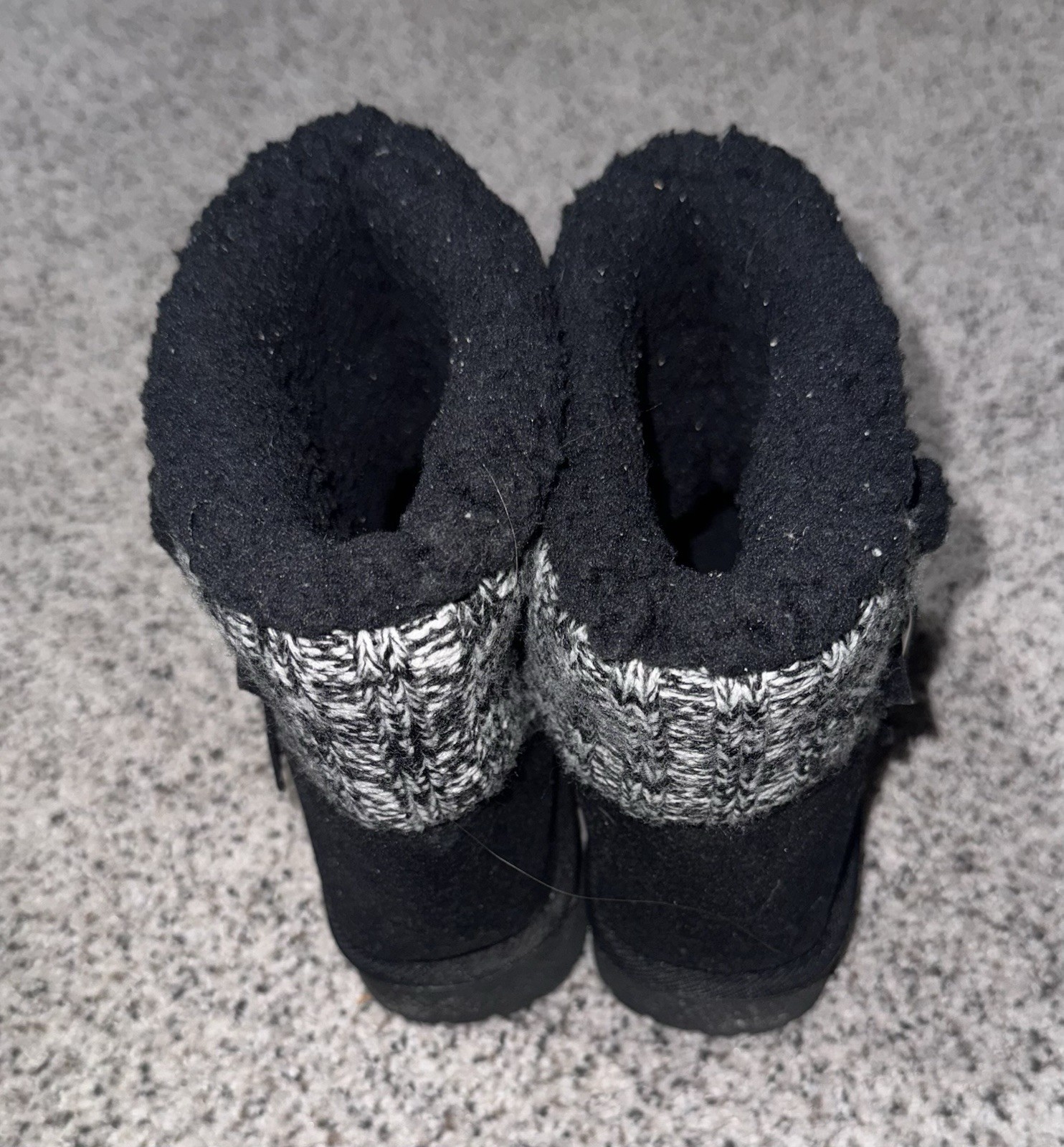 Muk Luks Women’s Ankle Bootie US 7 Black/Gray Wool Blend Knit Cuff Buckle