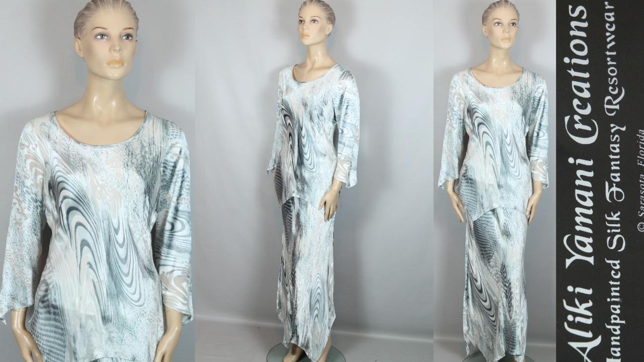 New ALIKI YAMANI CREATIONS Python 2pc Dress Silk Dragon Skirt Top Blouse M/L