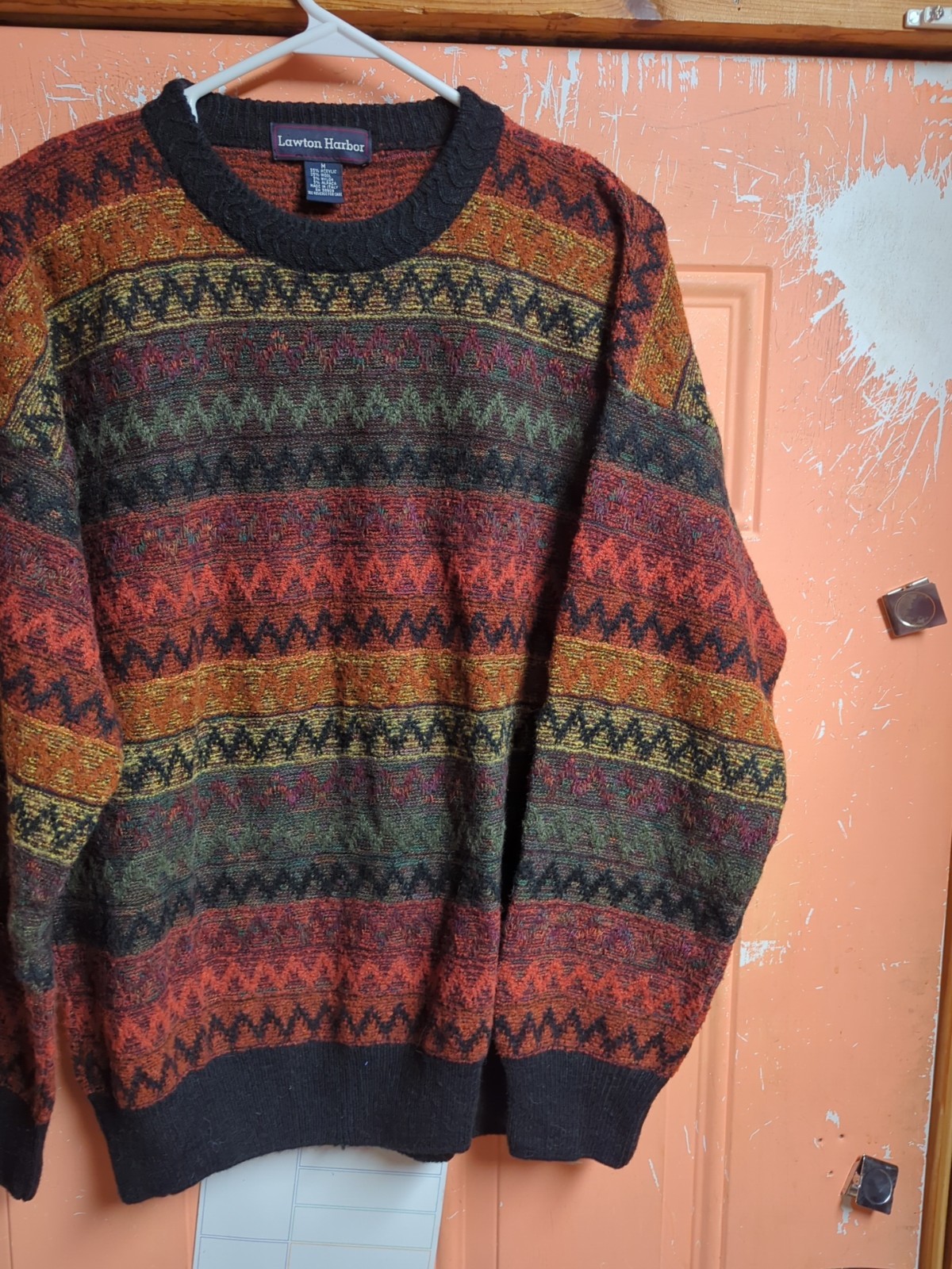 Vintage Lawton Harbor Acrylic Wool Blend All Over Hip Hop Sweater Italy