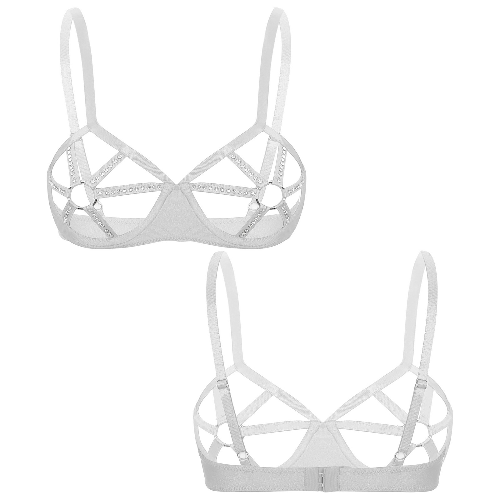 US YiZYiF Womens Underwired Hollow Out Bra Bralette O-ring Rhinestones Self Bra
