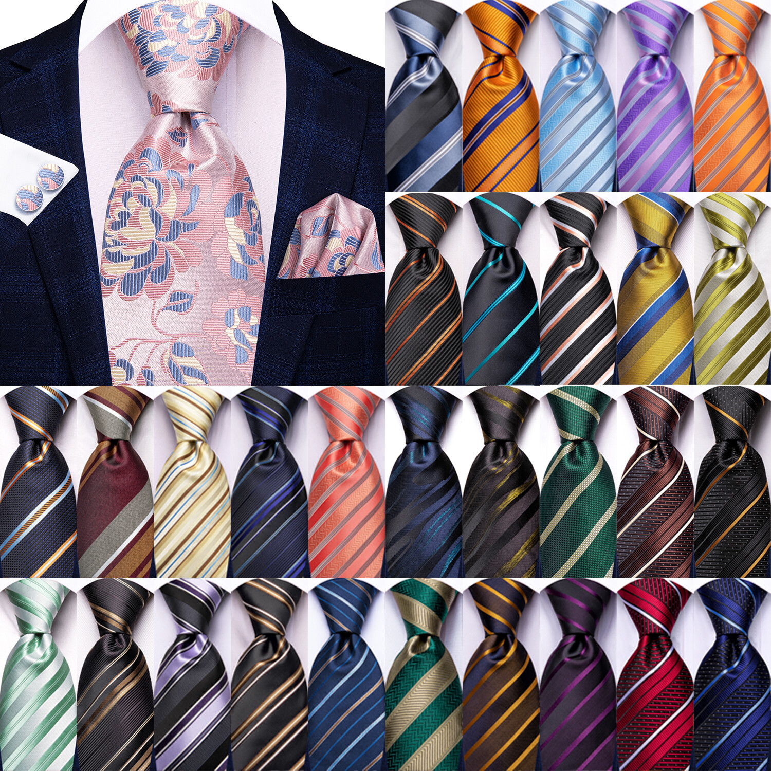 Classic Red Men’s Tie for Wedding Necktie Pocket Square Cufflinks Set