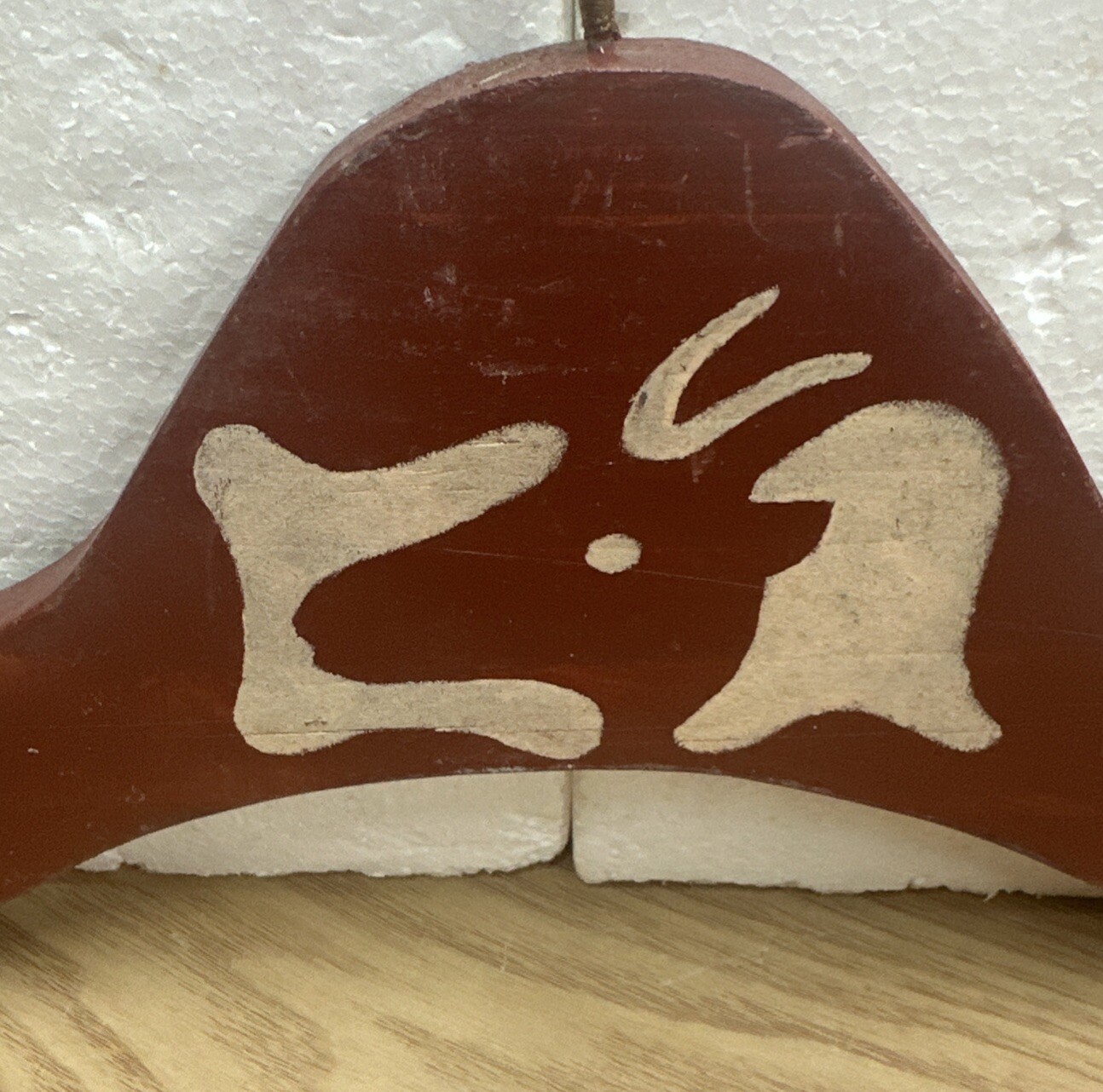 VTG Brown Painted Wooden Hanger 16-1/4” Primitive Farmhouse Country