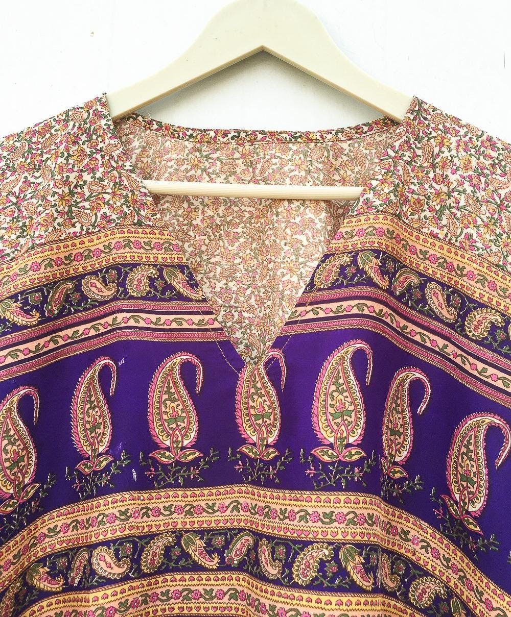 Pure Silk Short Kaftan / Handmade Tunic Top / Luxury Resort Wear KFNS1205
