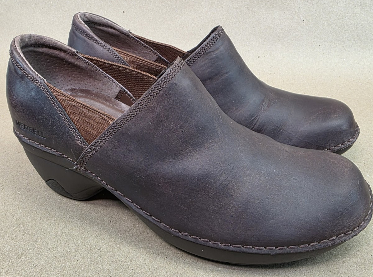 Merrell Emma (Sz 7) Brunette Water Resistant Clog Oiled Leather Slip-on Shoes
