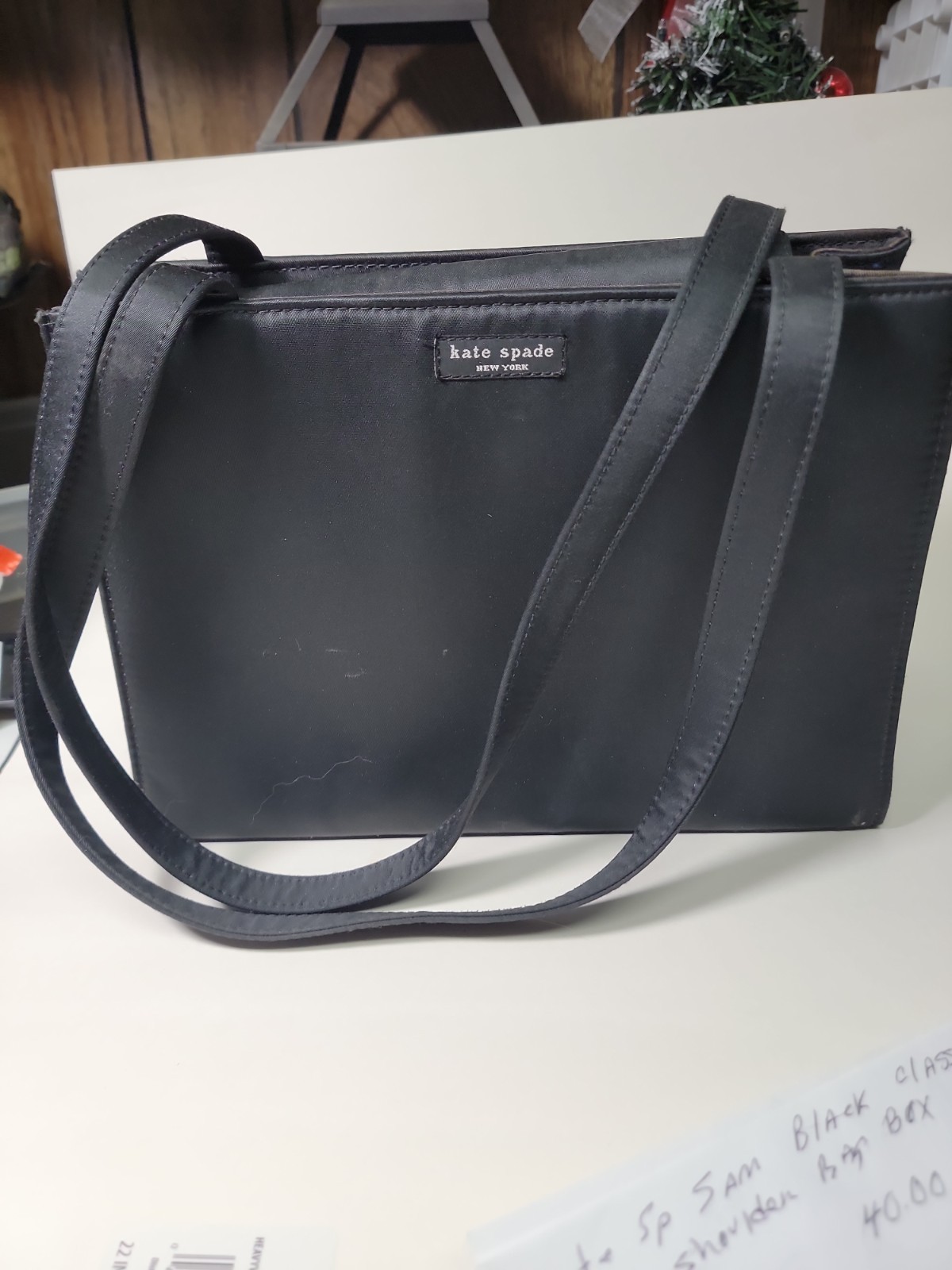Kate Spade Sam Black Classic Vintage Fabric Nylon Shoulder Bag Box Tote
