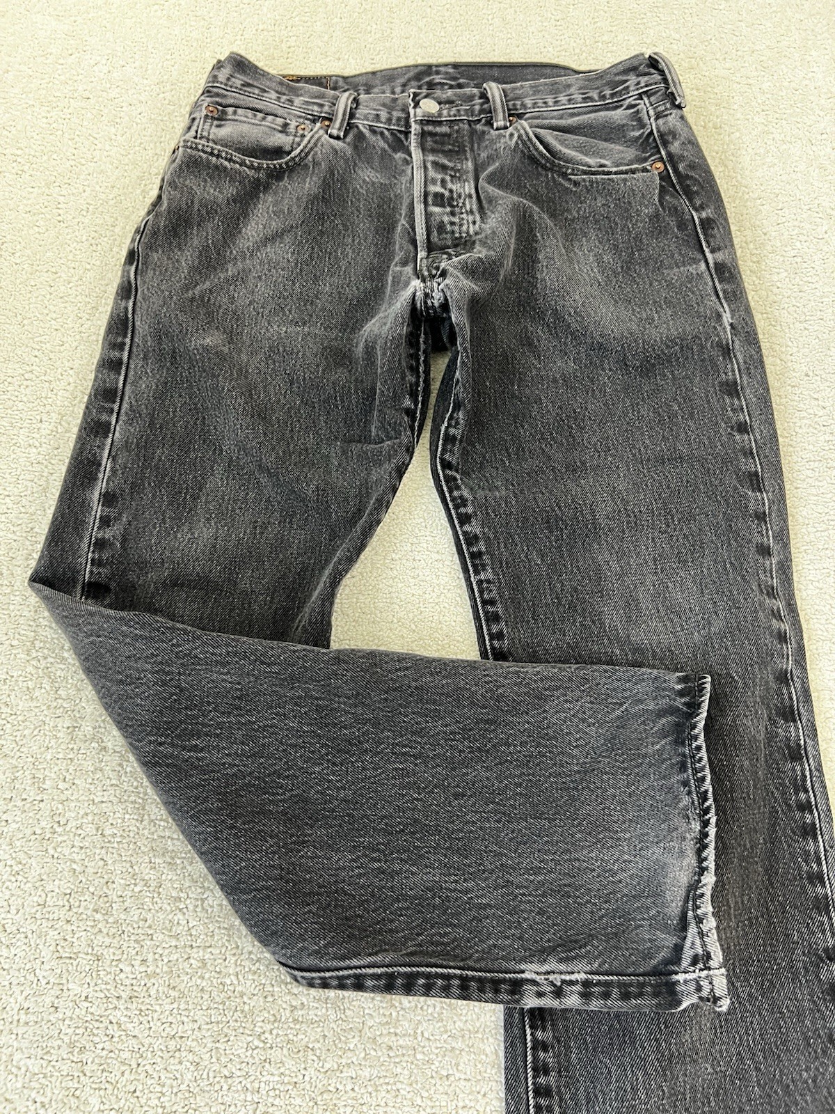Levis 501 Original Fit Washed Black Jeans Mens 32 Button Fly Denim SKU 0050