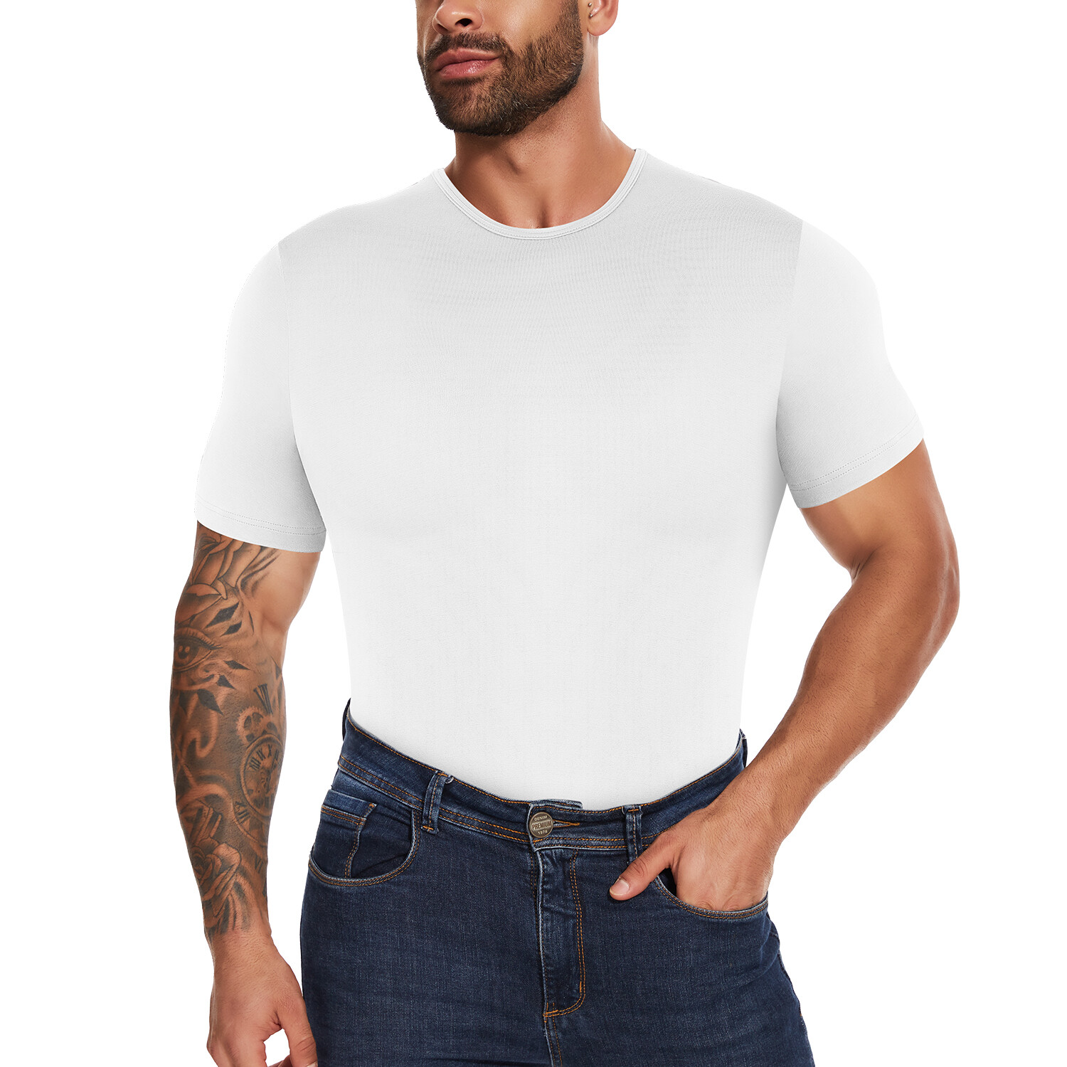Men’s Short Sleeve Press Button Crotch Pajamas Shirt Bodysuit Diaper Undershirt