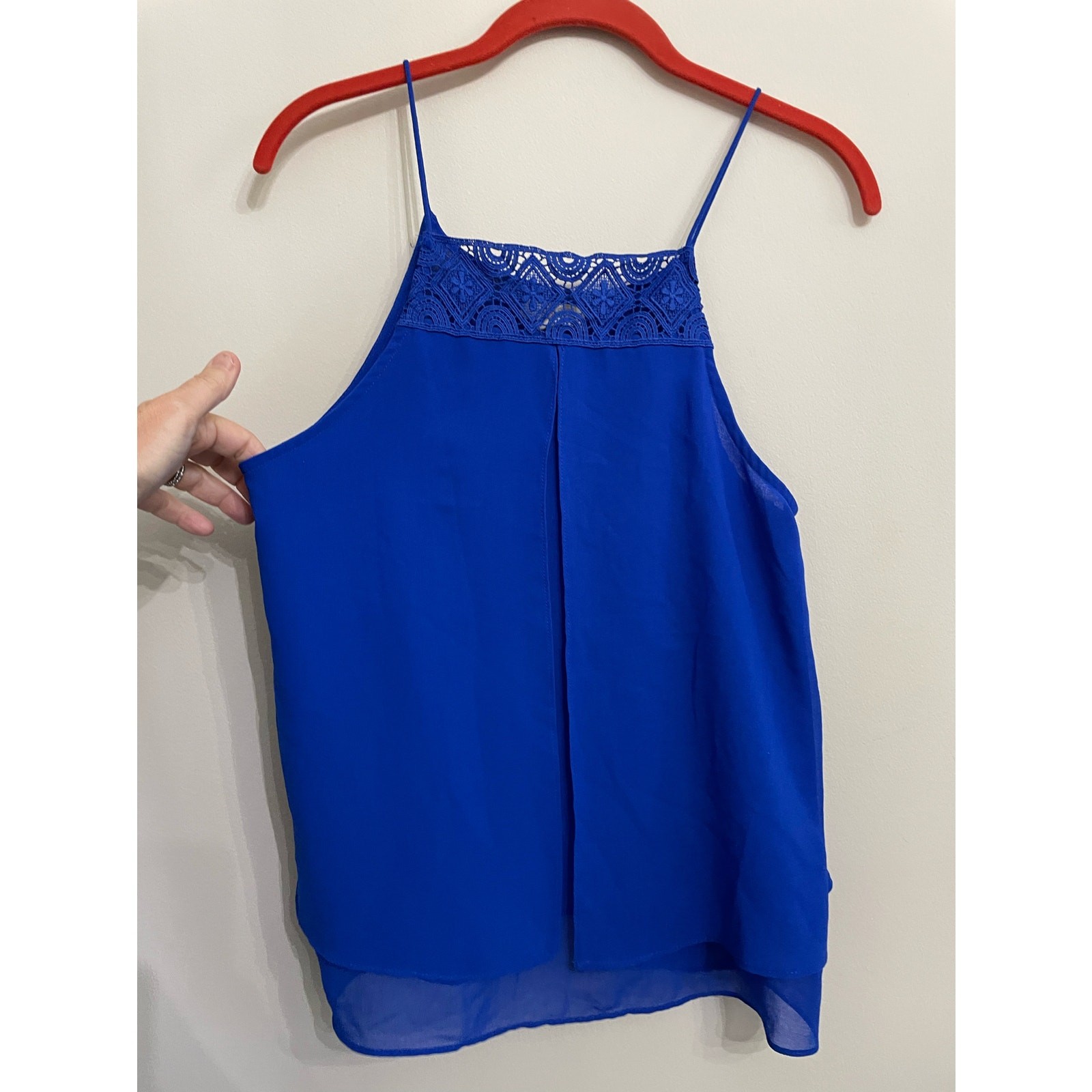 Blue Flowy Tank Chiffon Layers SZ M Womens E Hanger M Bright Royal