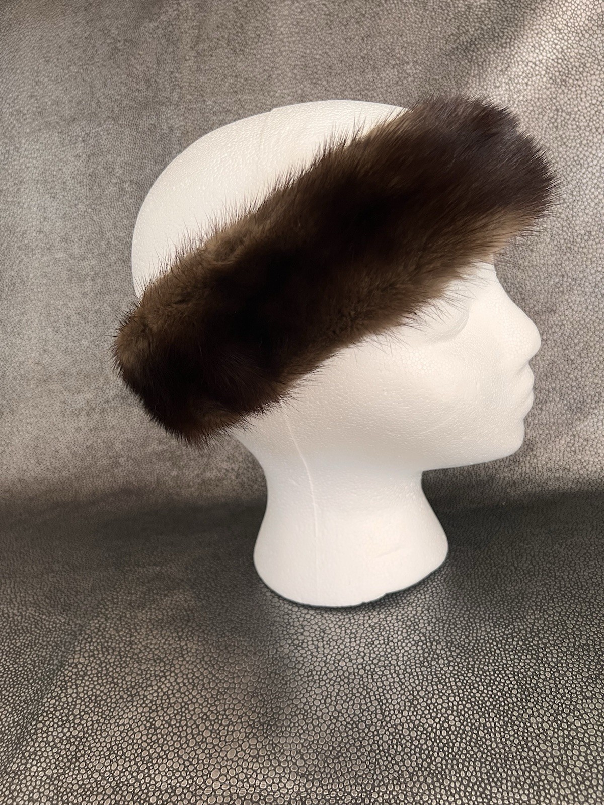 Classic Brown Mink Headband With Fur On The Inside And Snap In The Back