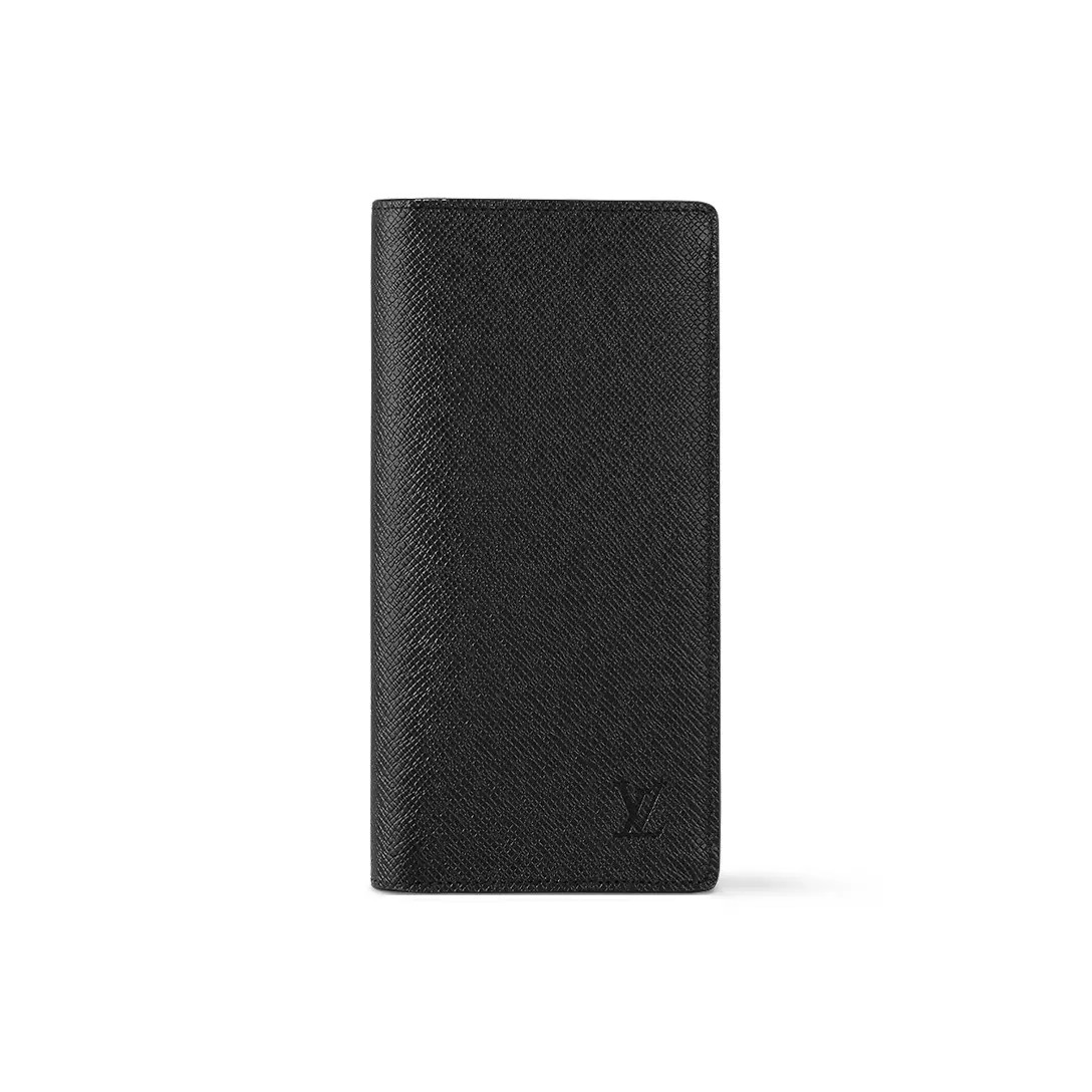 LOUIS VUITTON Brazza Long Logo Leather Wallet Regular Male Black 4×0.7×7.4 in