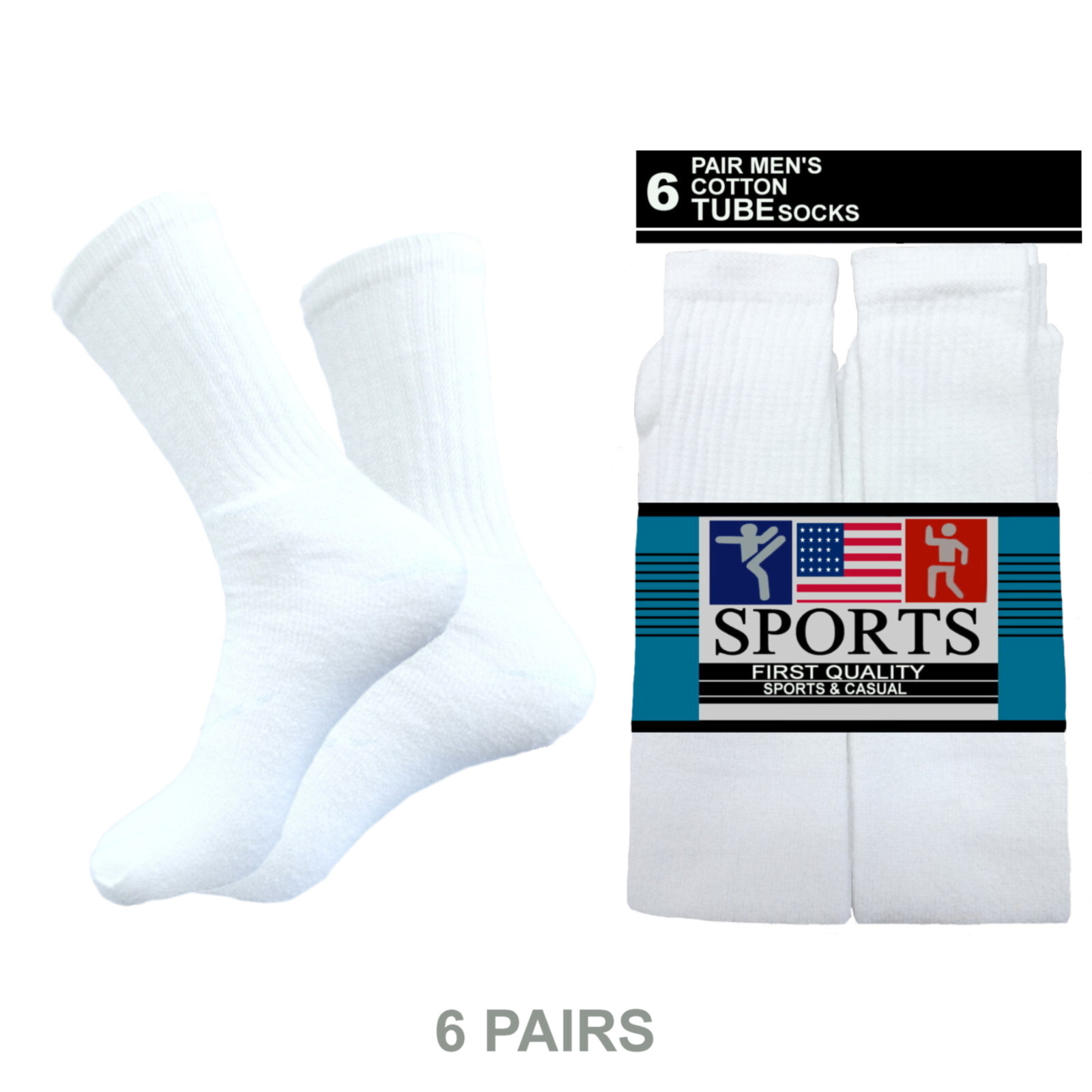 6pk TUBE SOCKS SOLID WHITE SIZE 10-13 COTTON TUBE SOCKS 20 INCHES BOOTS SOCKS