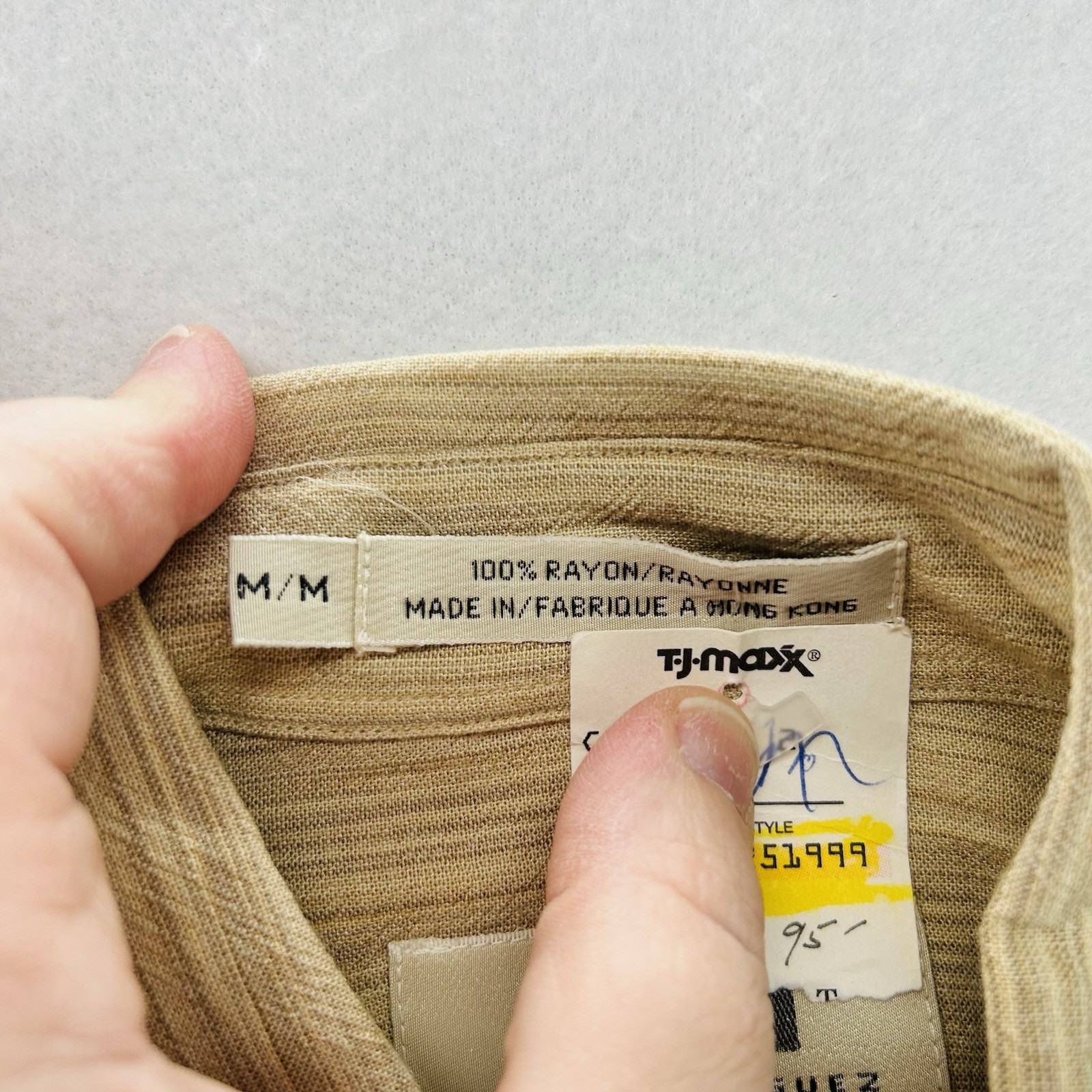 Vintage Wilke Rodriguez 100% Rayon Mens Long Sleeve Shirt Tan Medium NWT