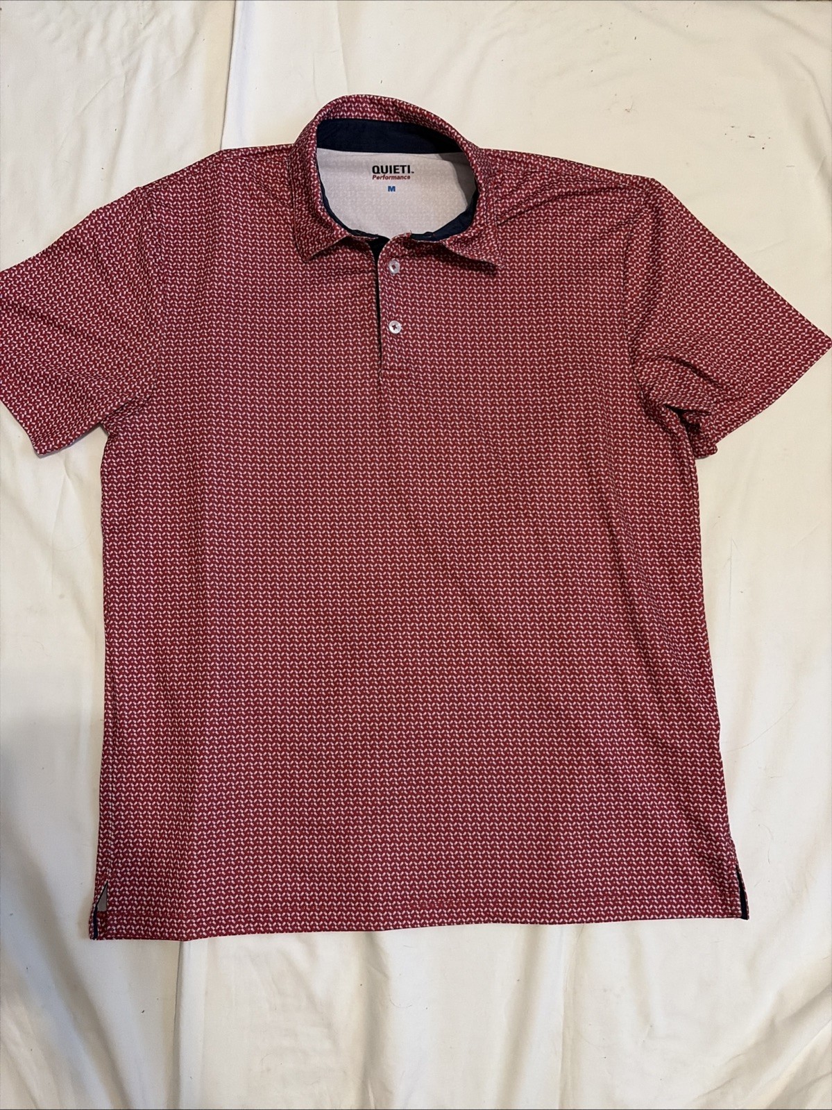 Quieti Tonal Texture Performance Men’s MEDIUM S/S Red White Blue Polo Knit