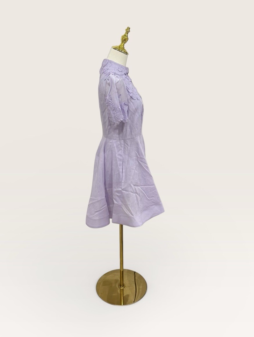 Antonio Melani Size 2 Iris Linen Floral Appliqué Mockneck Minidress Lavender NWT