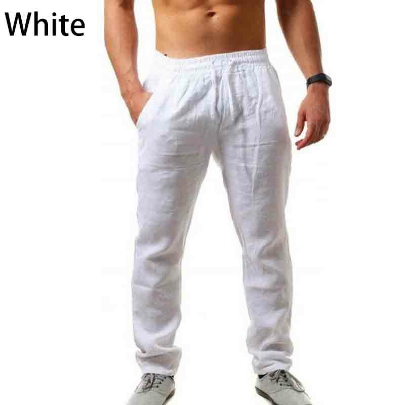 Mens Summer Linen Loose Trousers Casual Travel Beach Rope Tie Drawstring Pants