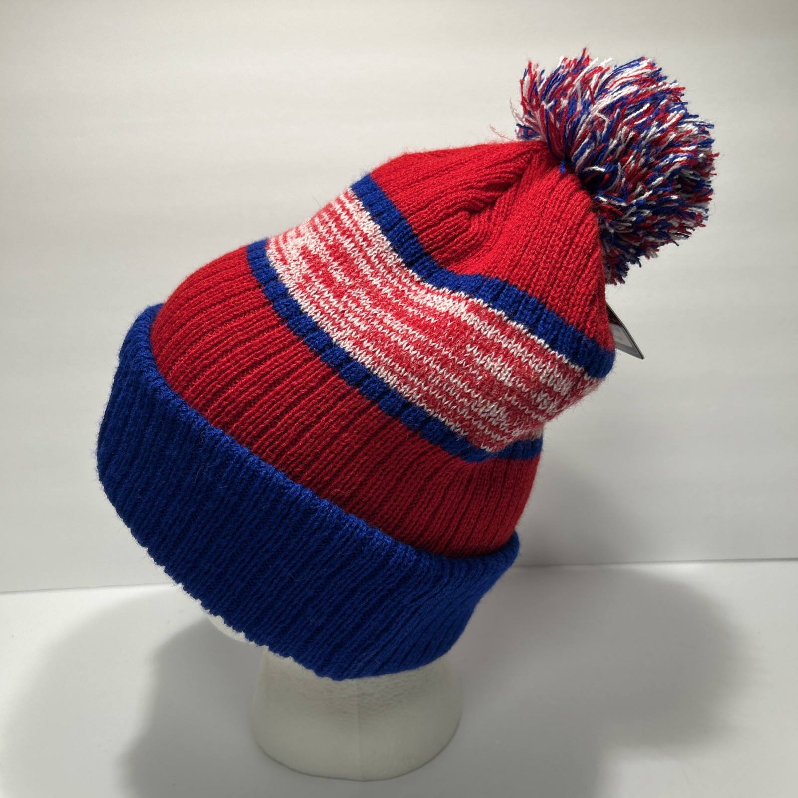 NWT KIPA FITS Red, White & Blue 76ers Foldover Beanie with Pom Pom – One Size