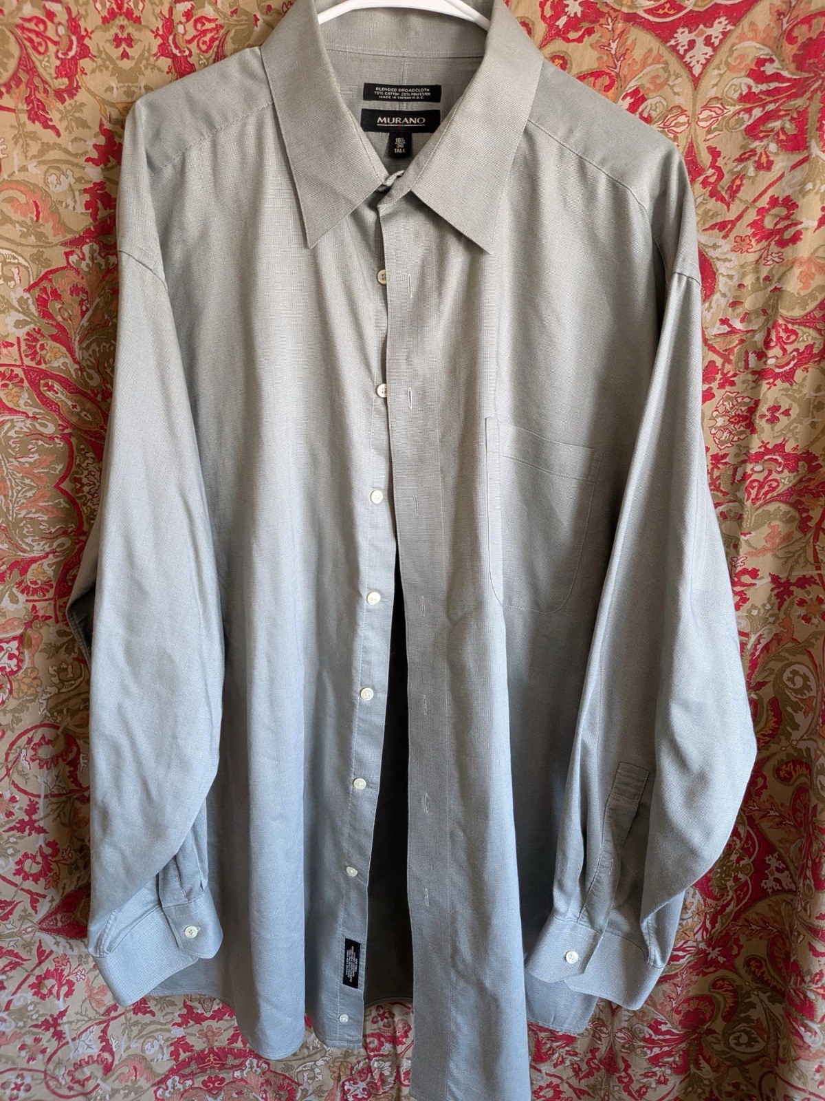Murano Men’s Long Sleeve Light Gray Check 18.5/32 Tall Button Down Shirt