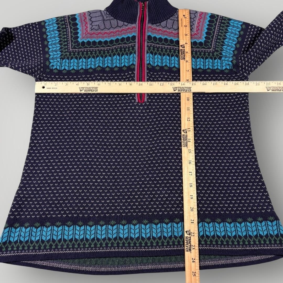Eddie Bauer Sweater Tunic Womens Large Blue Fair Isle 1/4 Zip Mock Neck Knit