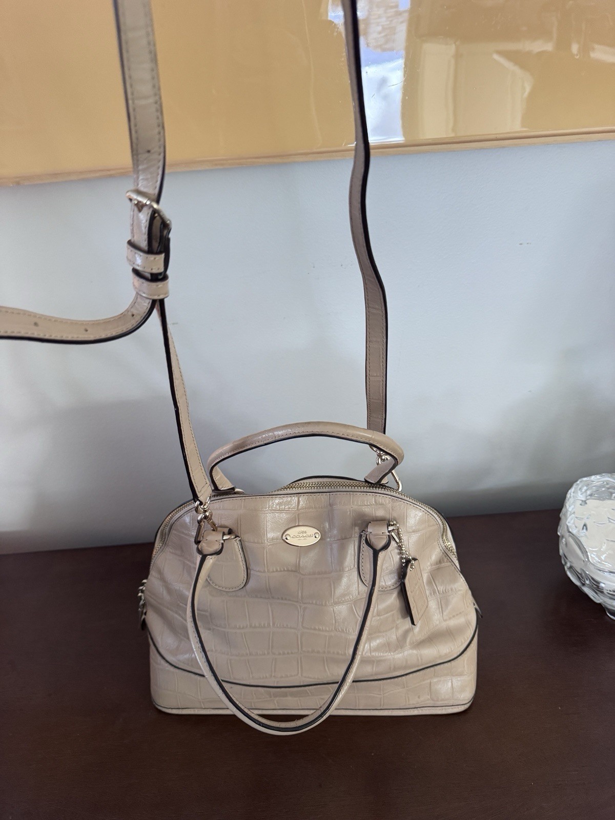 COACH BEIGE EMBOSSED CROCODILE LEATHER SIERRA BAG