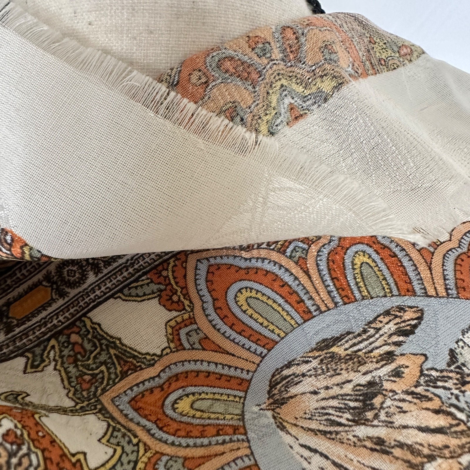 Oversized AXCESS Scarf Silky Soft Paisley Eyelash Hem Made in Italy 47 in