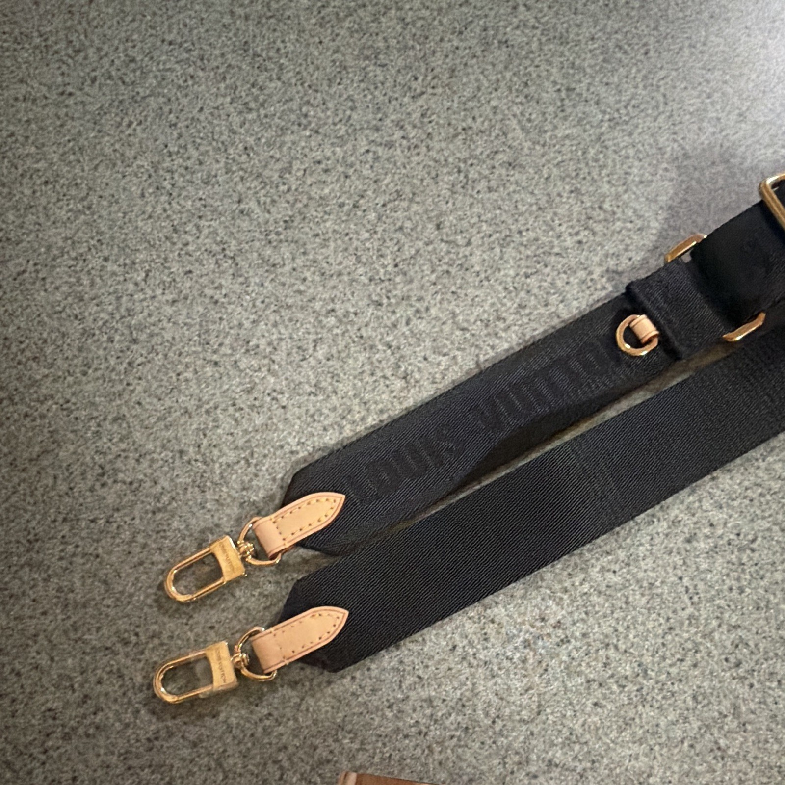 Louis Vuitton Adjustable Logo Strap/Handle Black Beige w/ Gold Buckle Accents