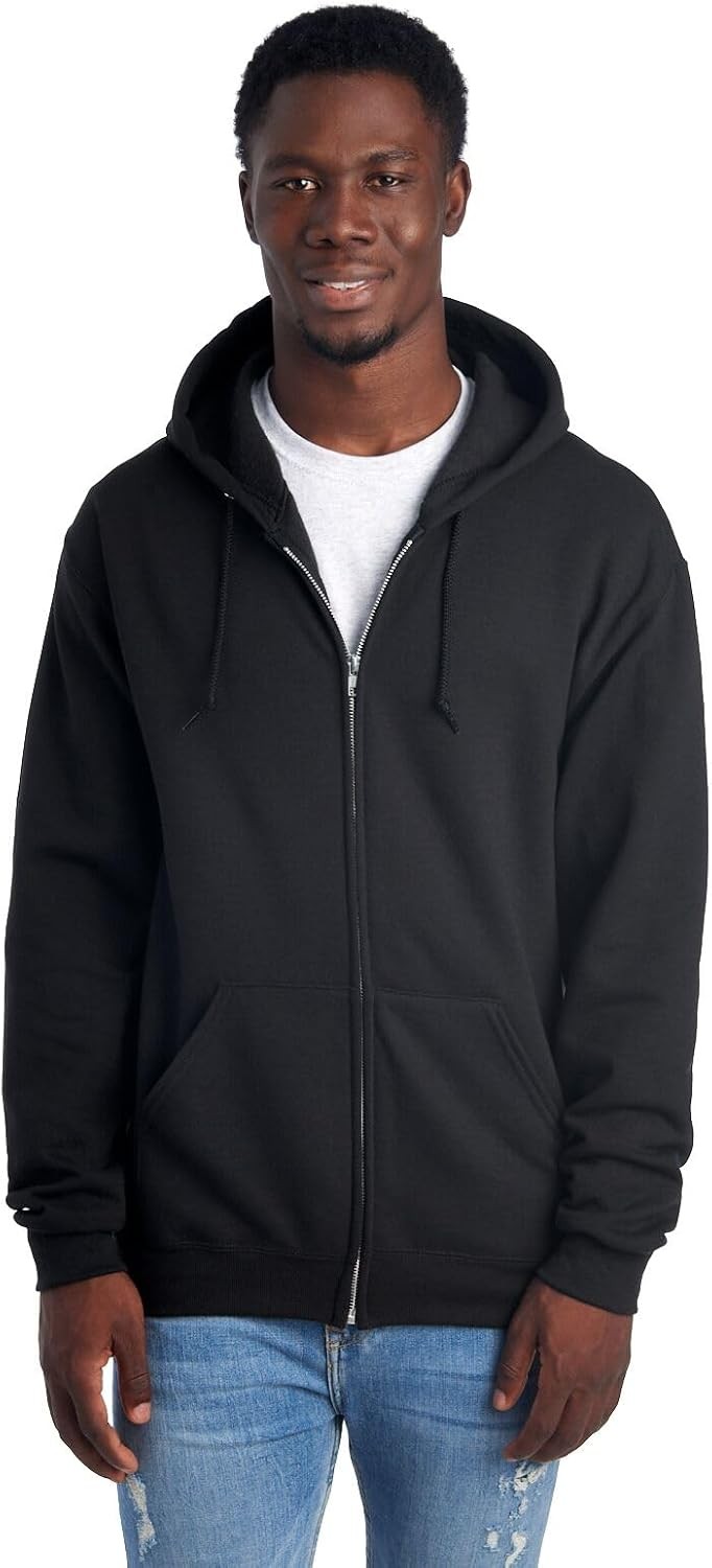 Jerzees Men’s NuBlend Fleece Hoodies & Sweatshirts, Large, Full Zip – Black