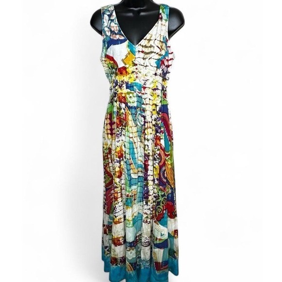 NWT Chaudry KC Boho Festival Cream with TieDye & Floral Maxi Dress Embellished