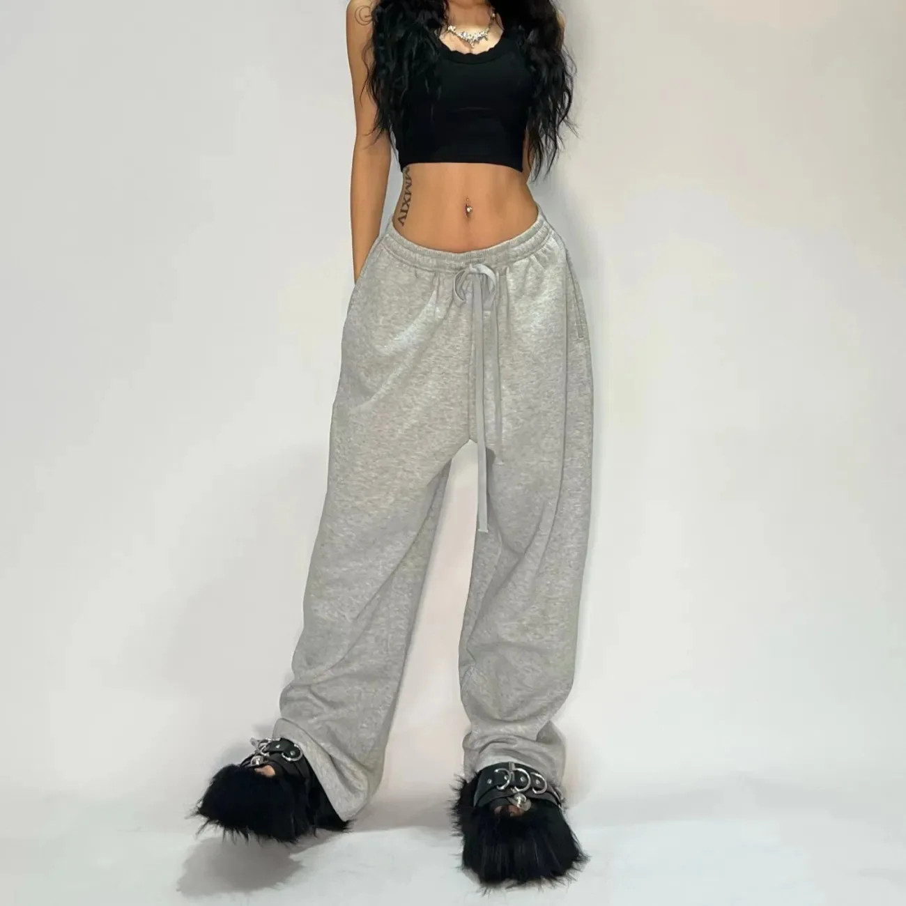 Y2K Gray Casual Pants Vintage Functional Tactical Men’S Women’S Premium Jogging