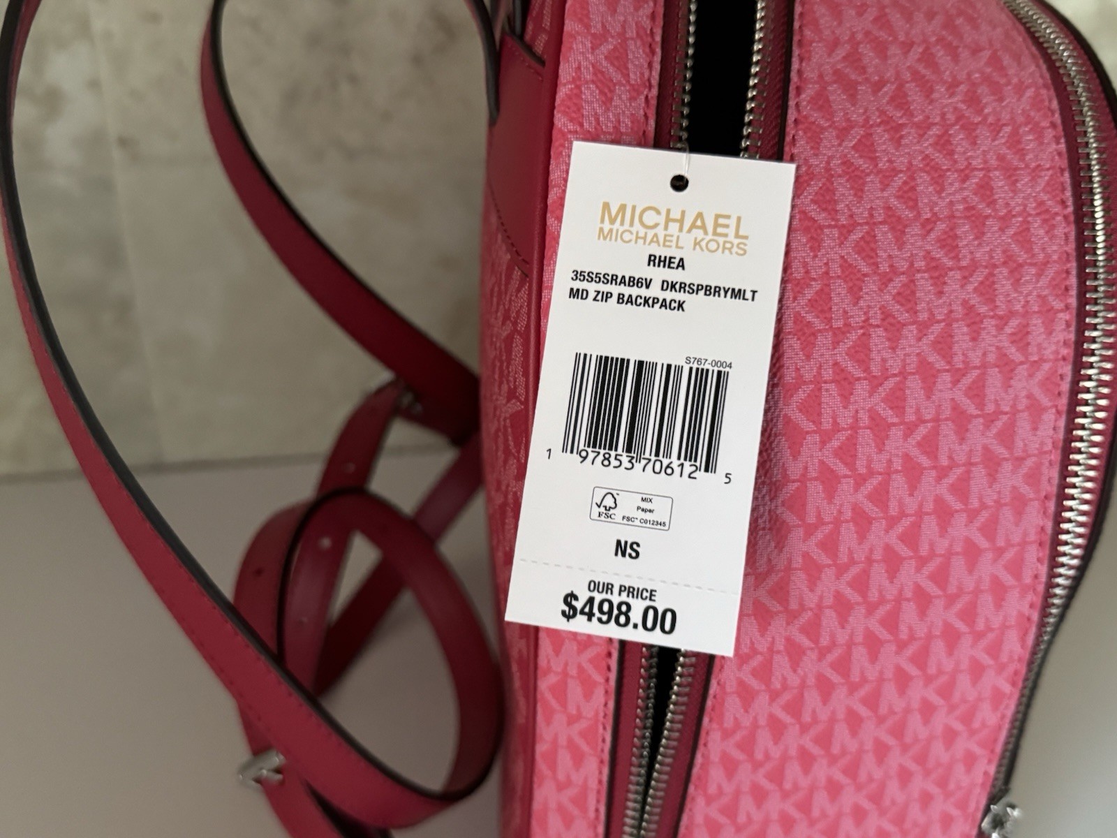Michael Kors Rhea Medium Backpack Color-Block MK Dark Raspberry Multi