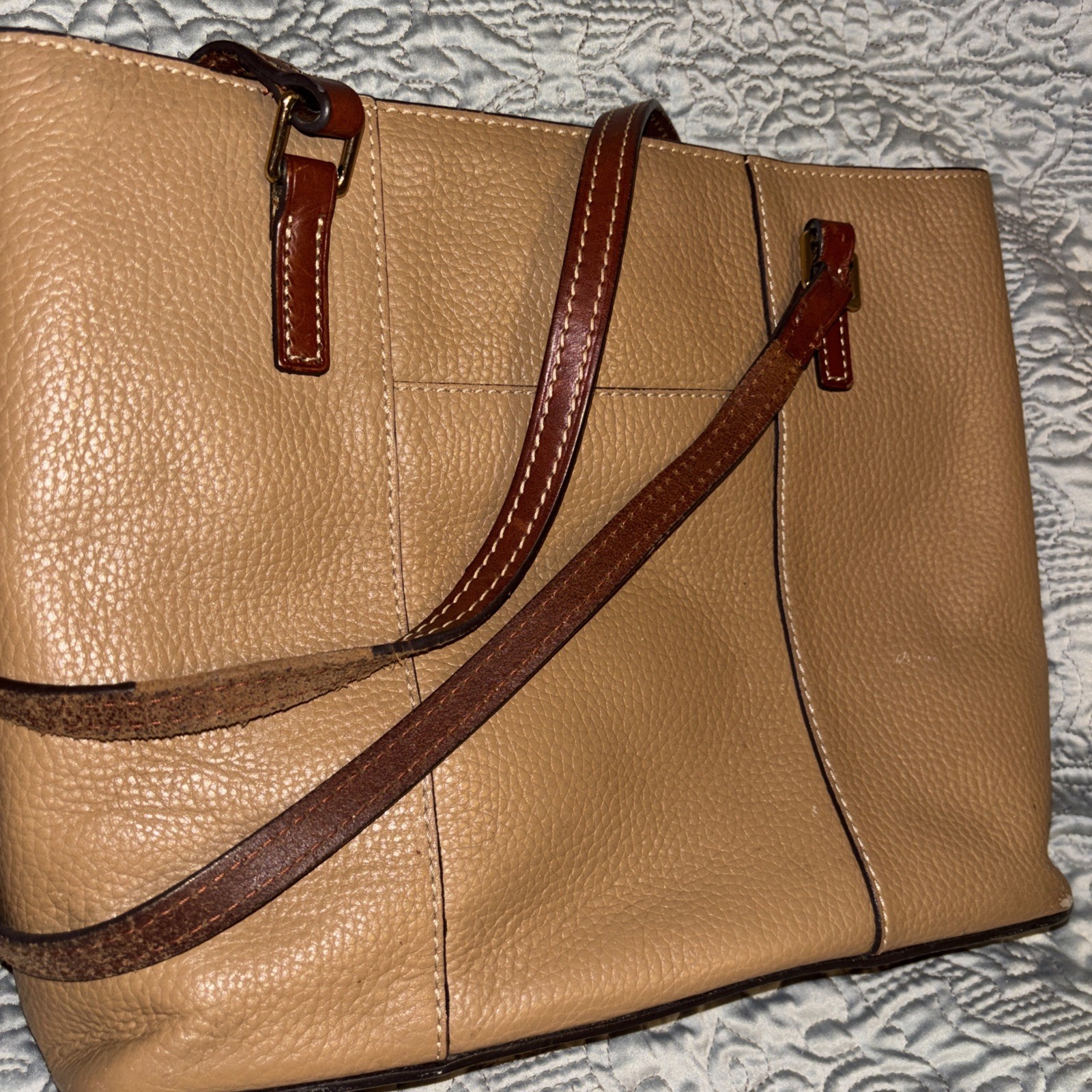 Dooney and Bourke Medium Caramel Tan Pebbled Leather Shoulder Bag Pre Owned