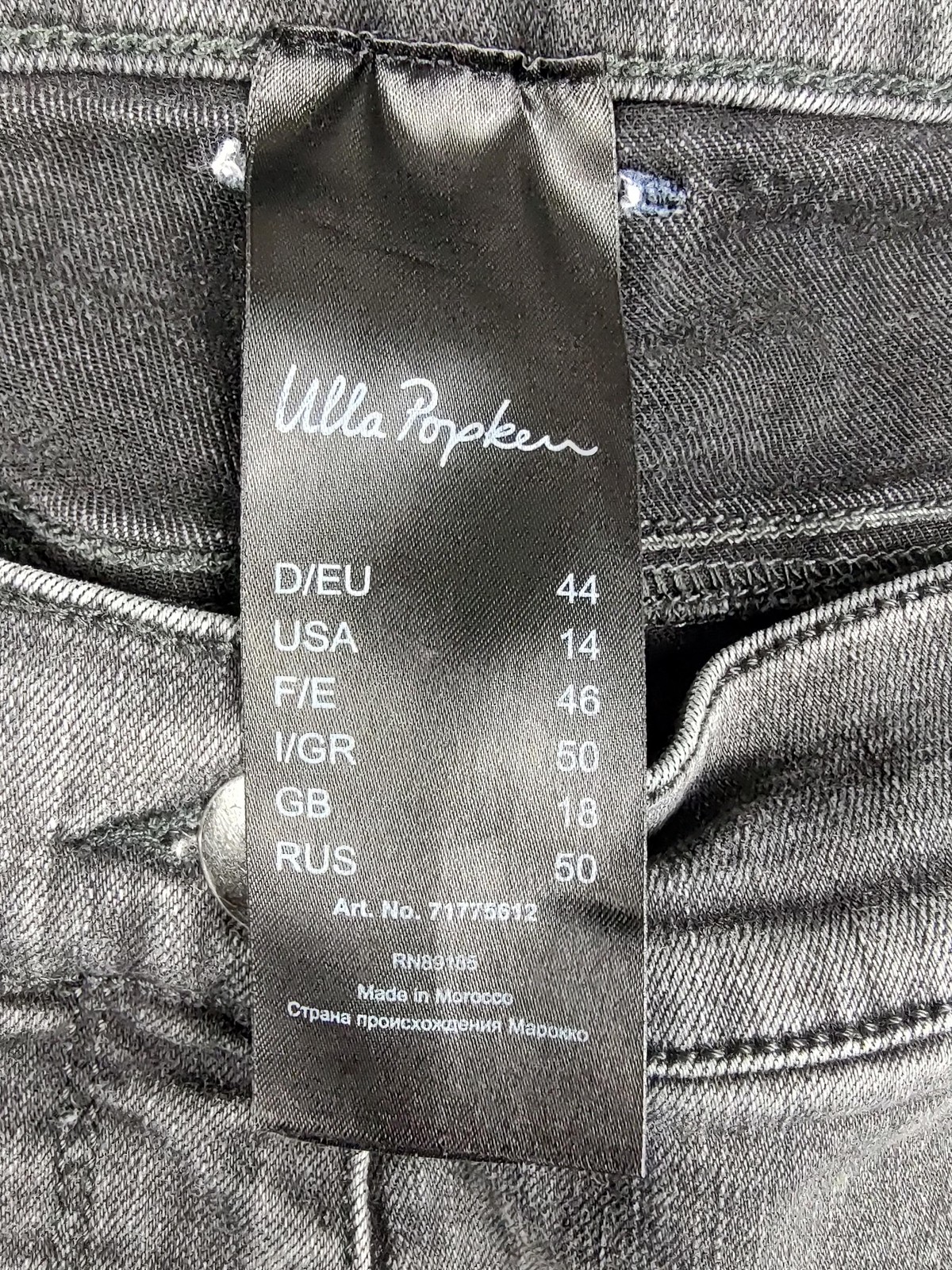 Ulla Popken Jeans Womens 14 Gray High Rise Skinny Side Zip Denim Charcoal Wash