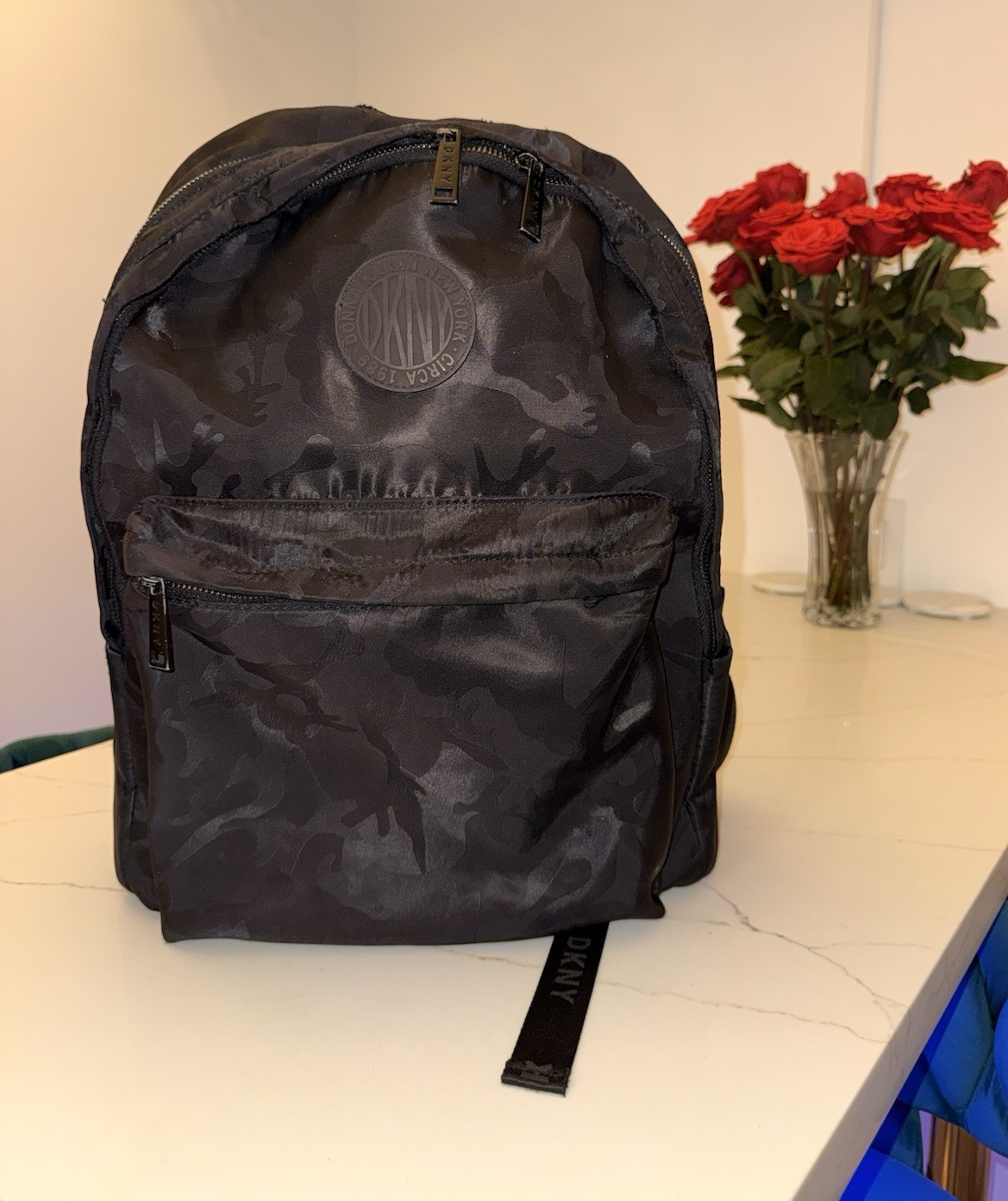 DKNY Black Camo Print Backpack – Lightweight Travel & Laptop School Bag