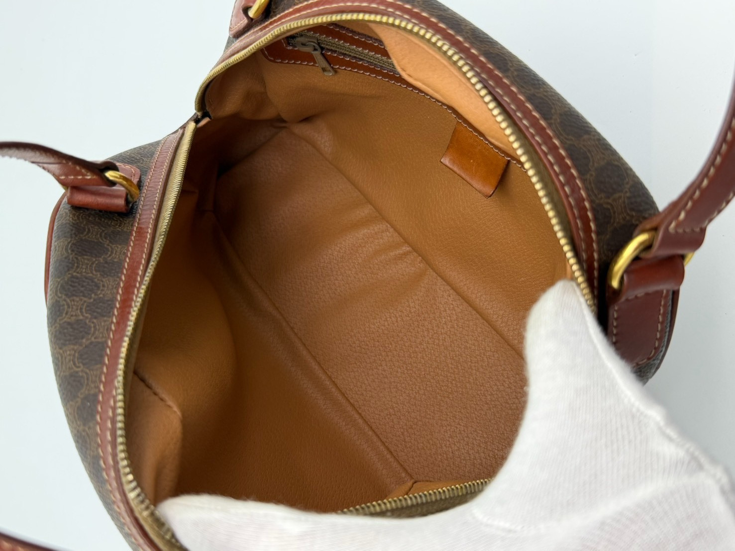 Vintage Celine Macadam Dome Hand Bag PVC Leather Brown Authentic