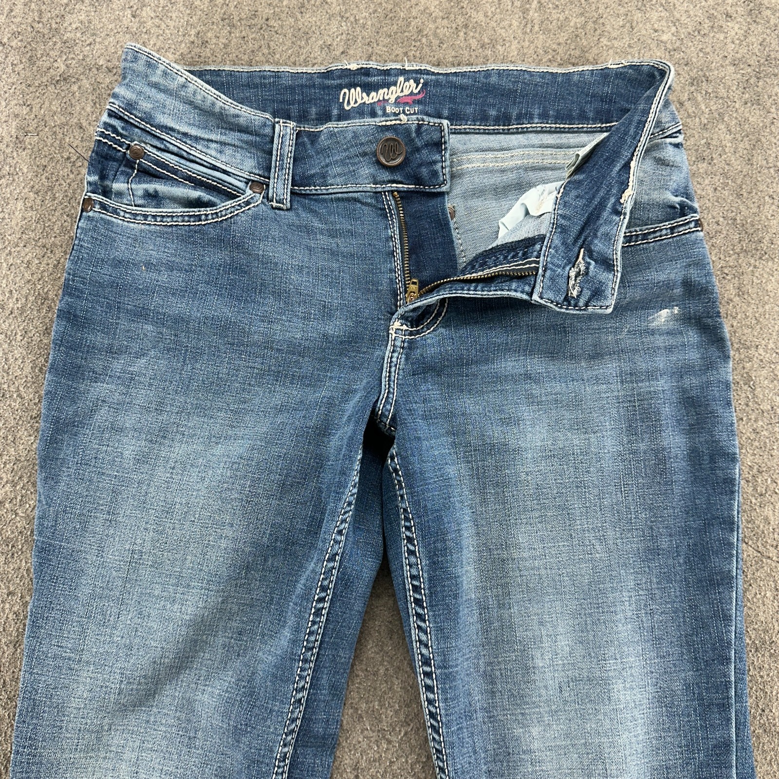 Wrangler Retro Jeans Womens 7×34 Blue Dark Wash Mid Rise Straight Bootcut Leg